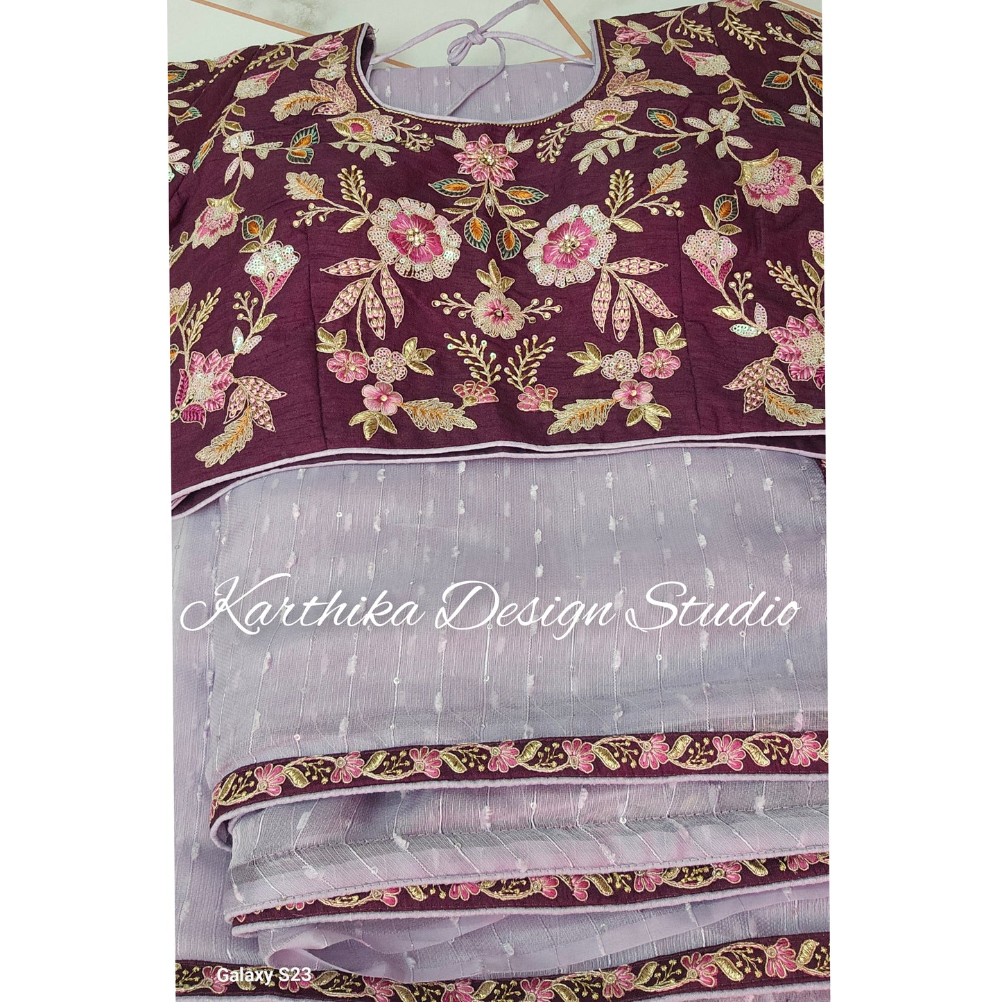 Lavender soft tissue saree