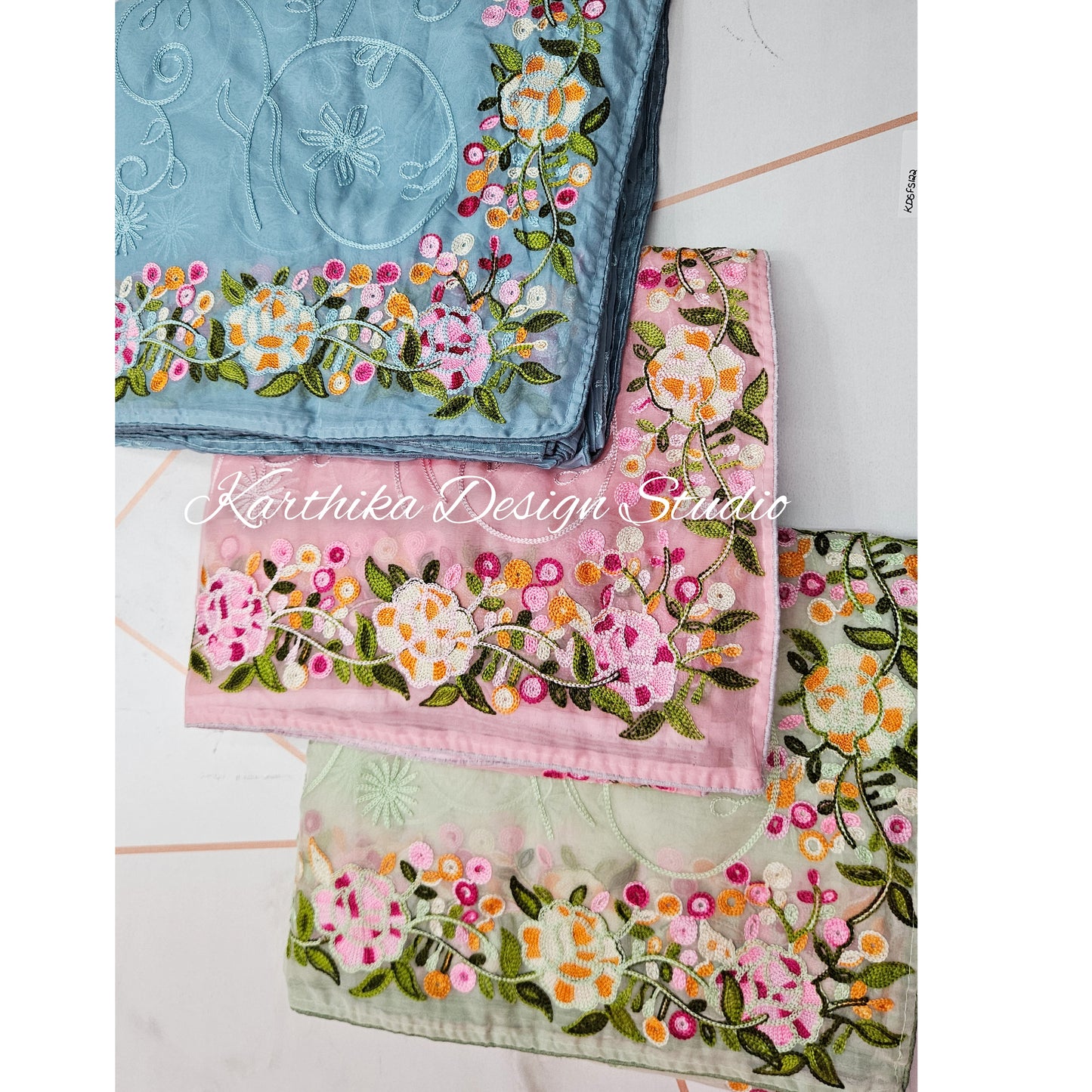 Light pink soft georgette saree with thread embroidery