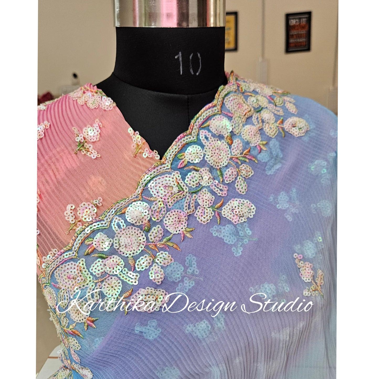 Crushed georgette saree with sequin embroidered border