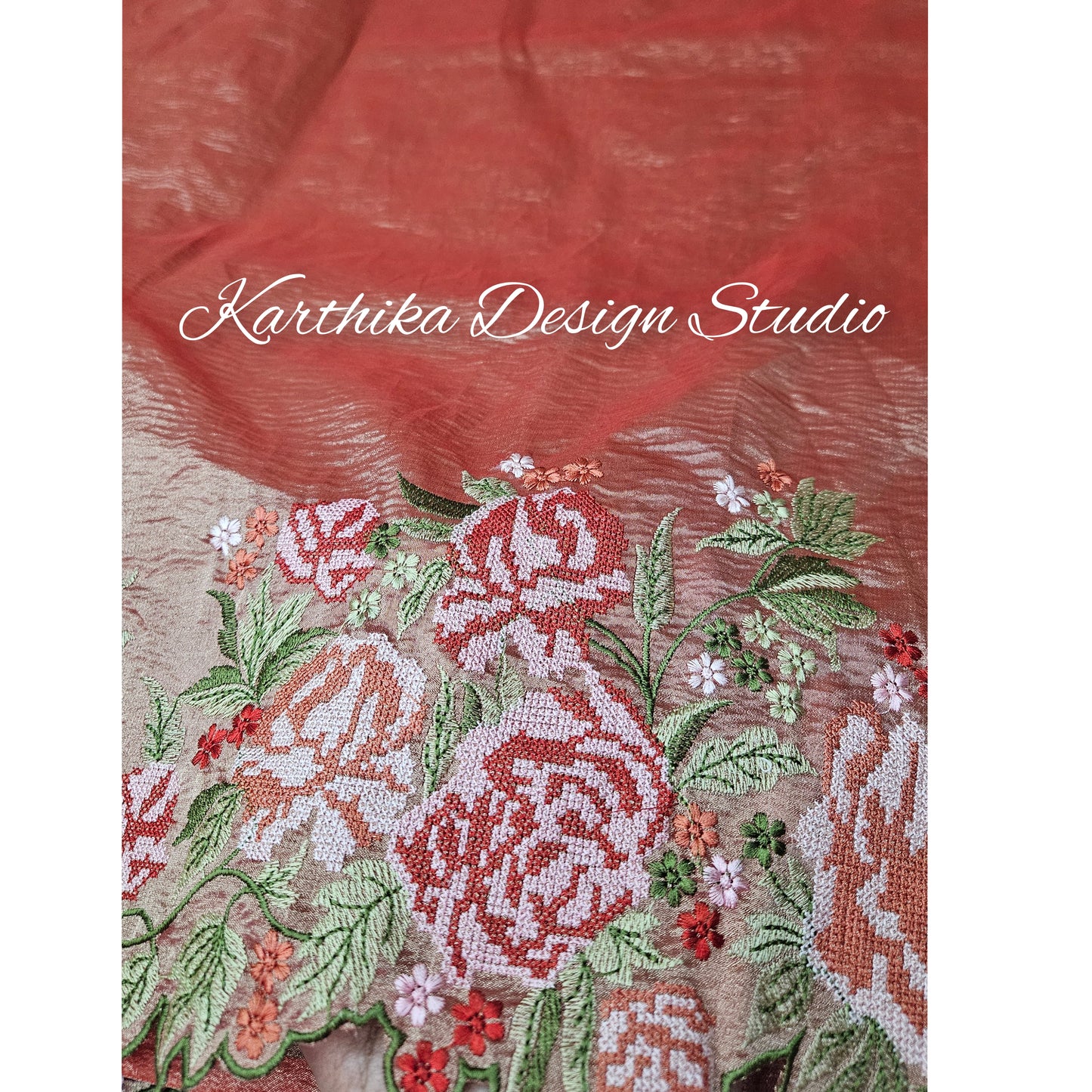 Crushed tissue saree with embroidered border