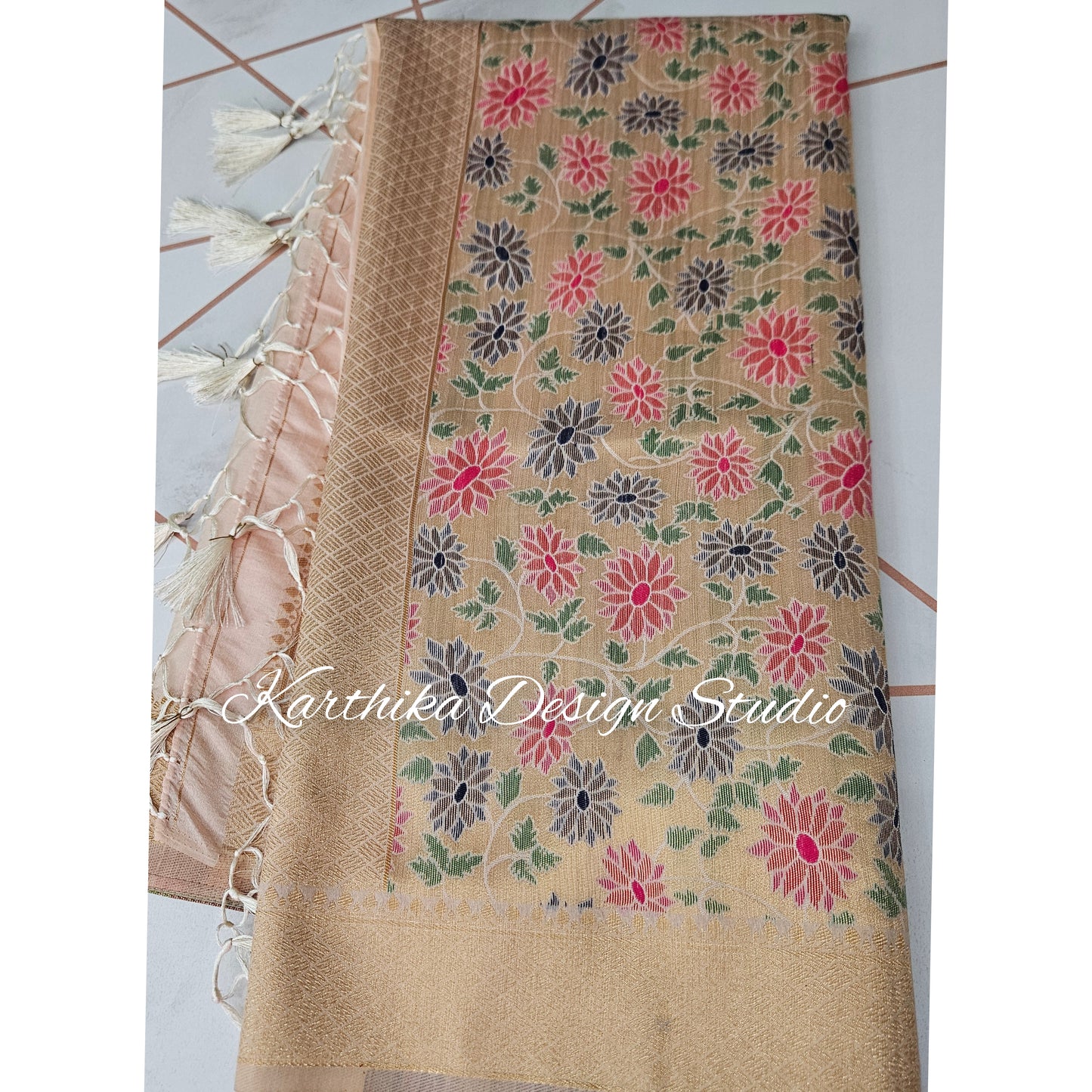 Banarasi silk saree with weaved daffodils..