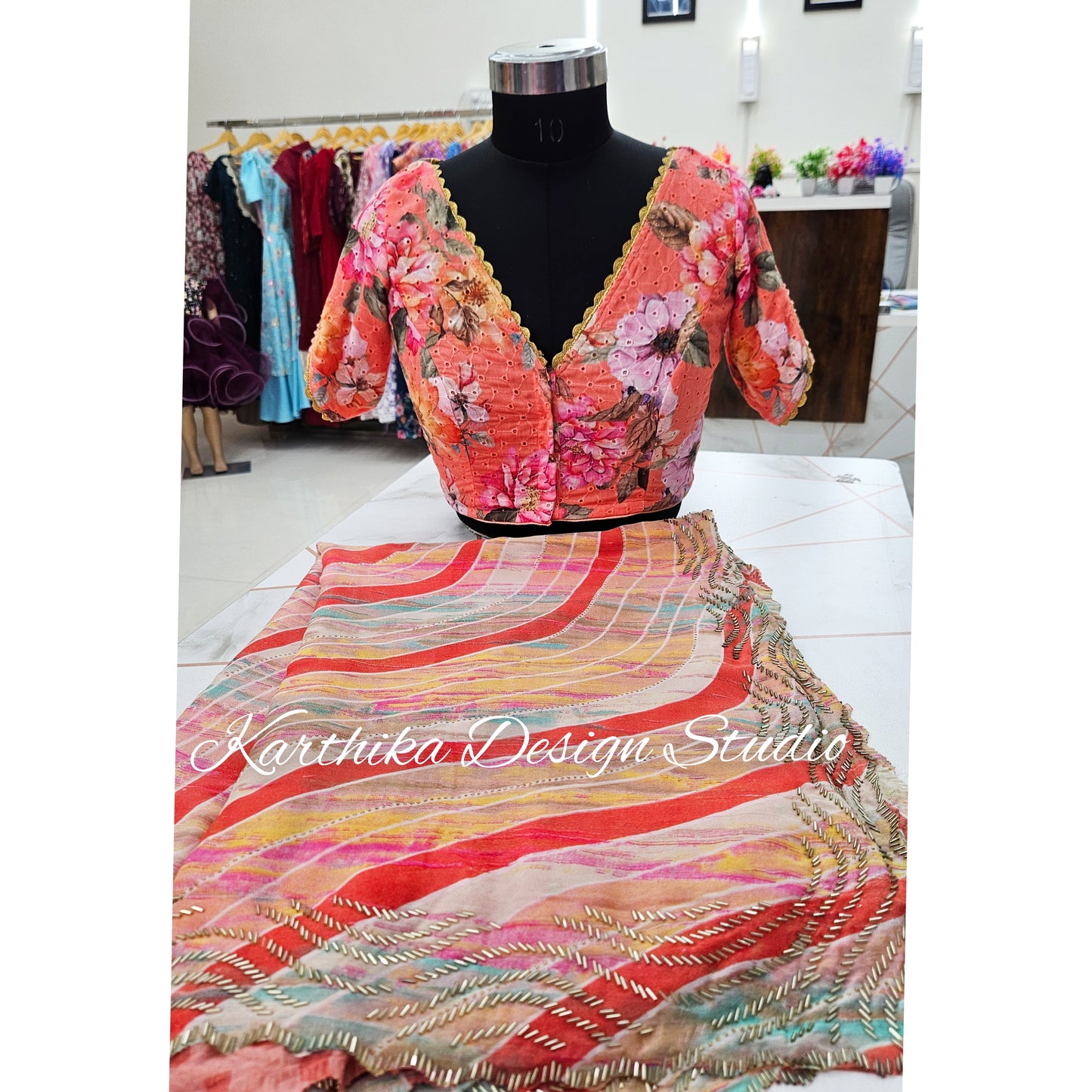 Multicolour chiffon saree