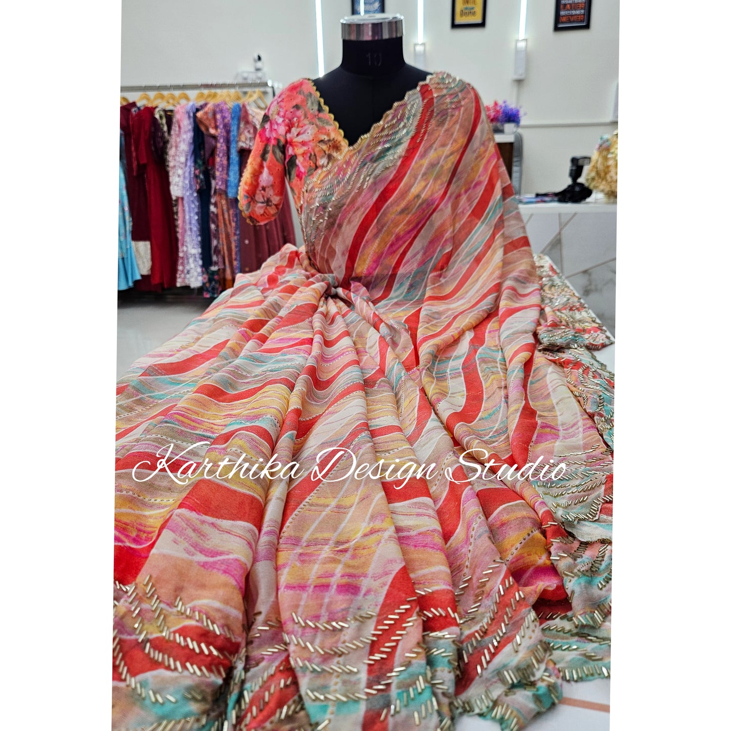 Multicolour chiffon saree