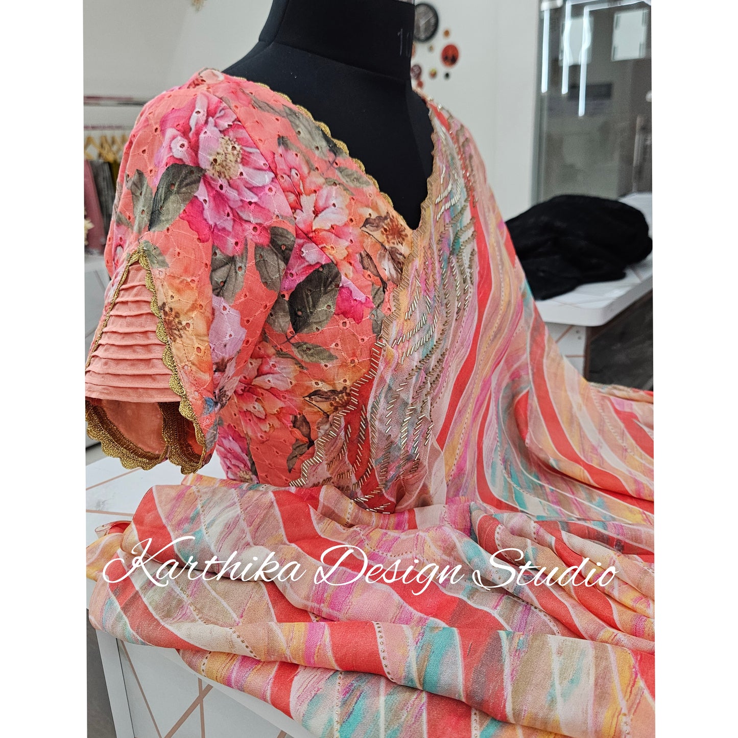 Multicolour chiffon saree