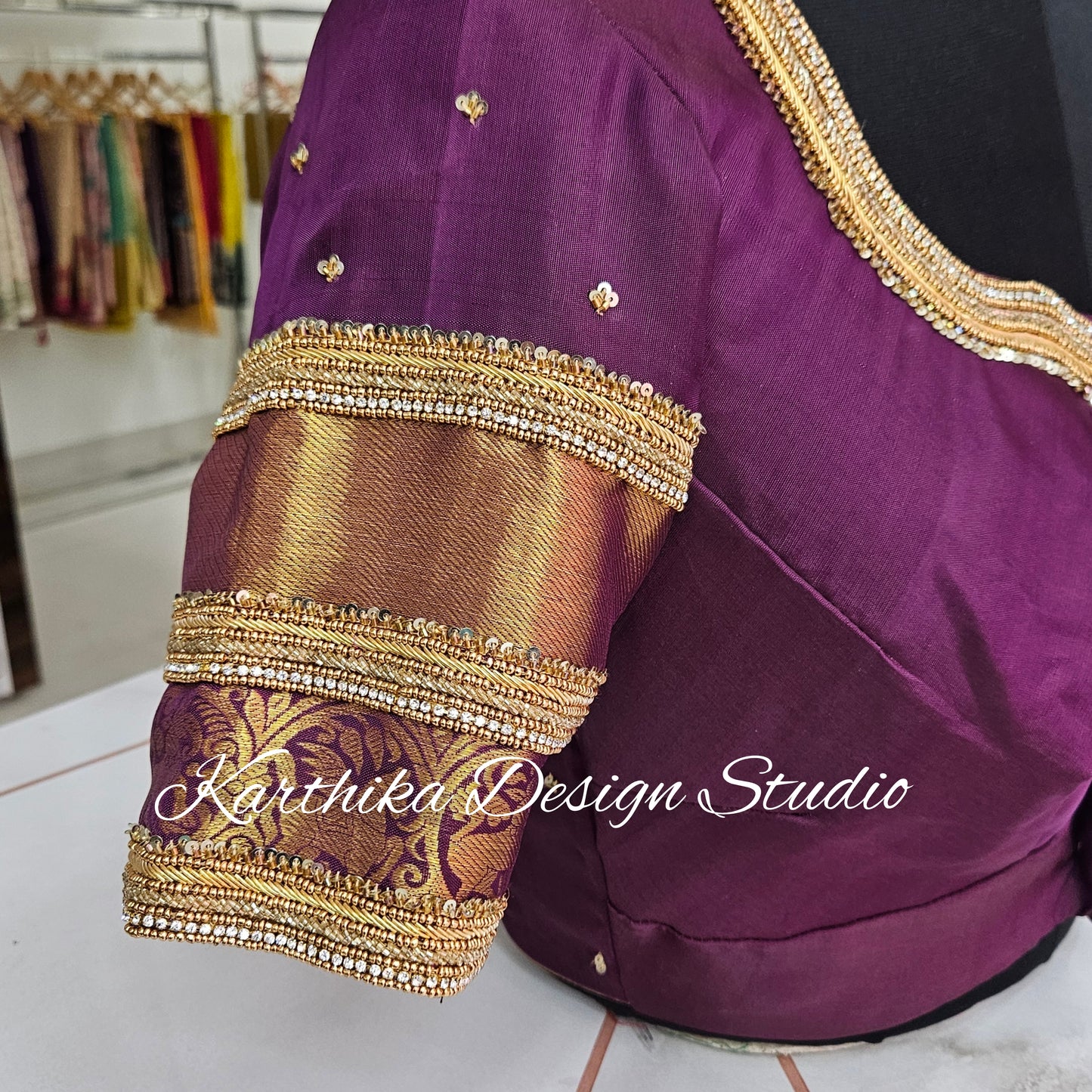 Cotton silk blouse with maggam work