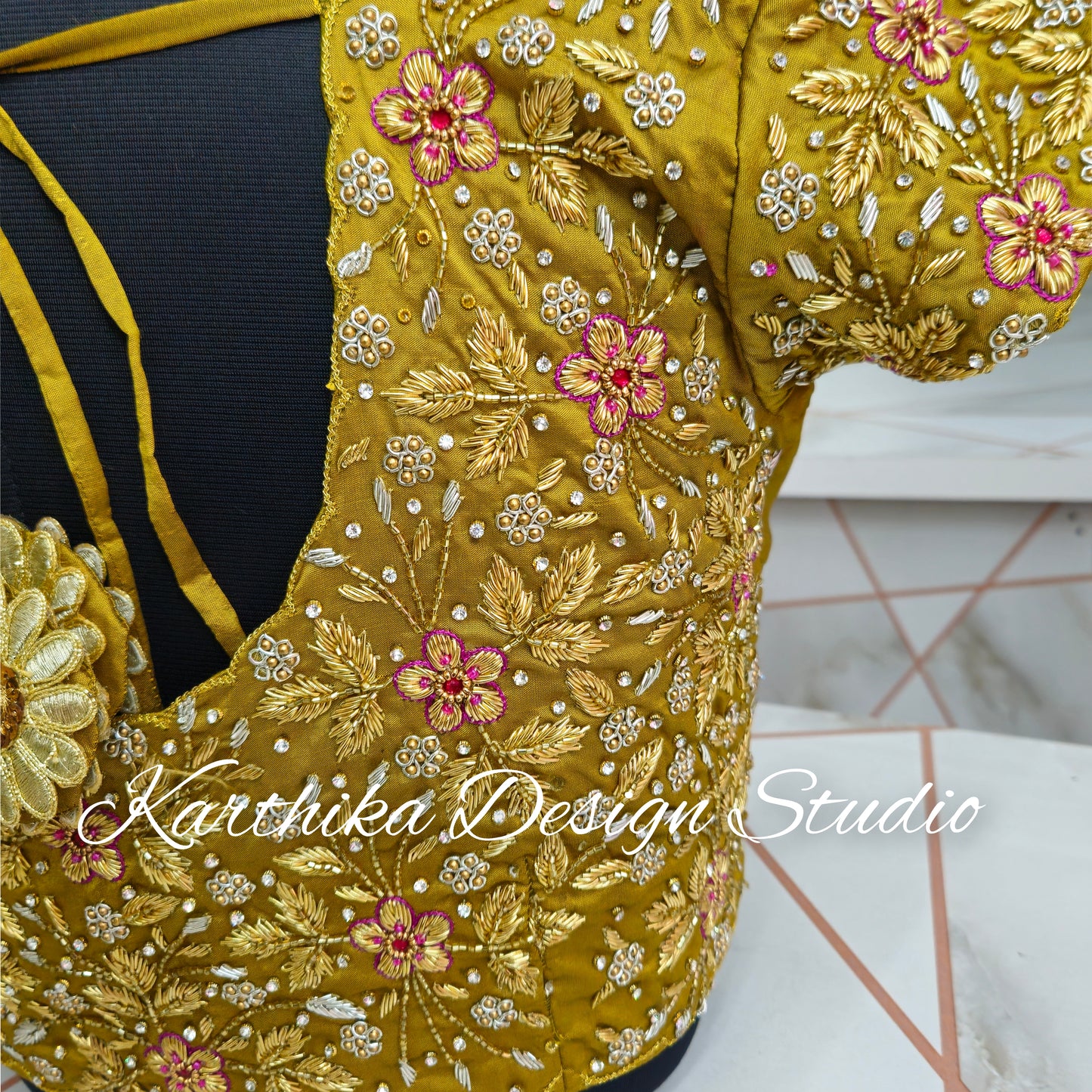 Cotton silk blouse with maggam work