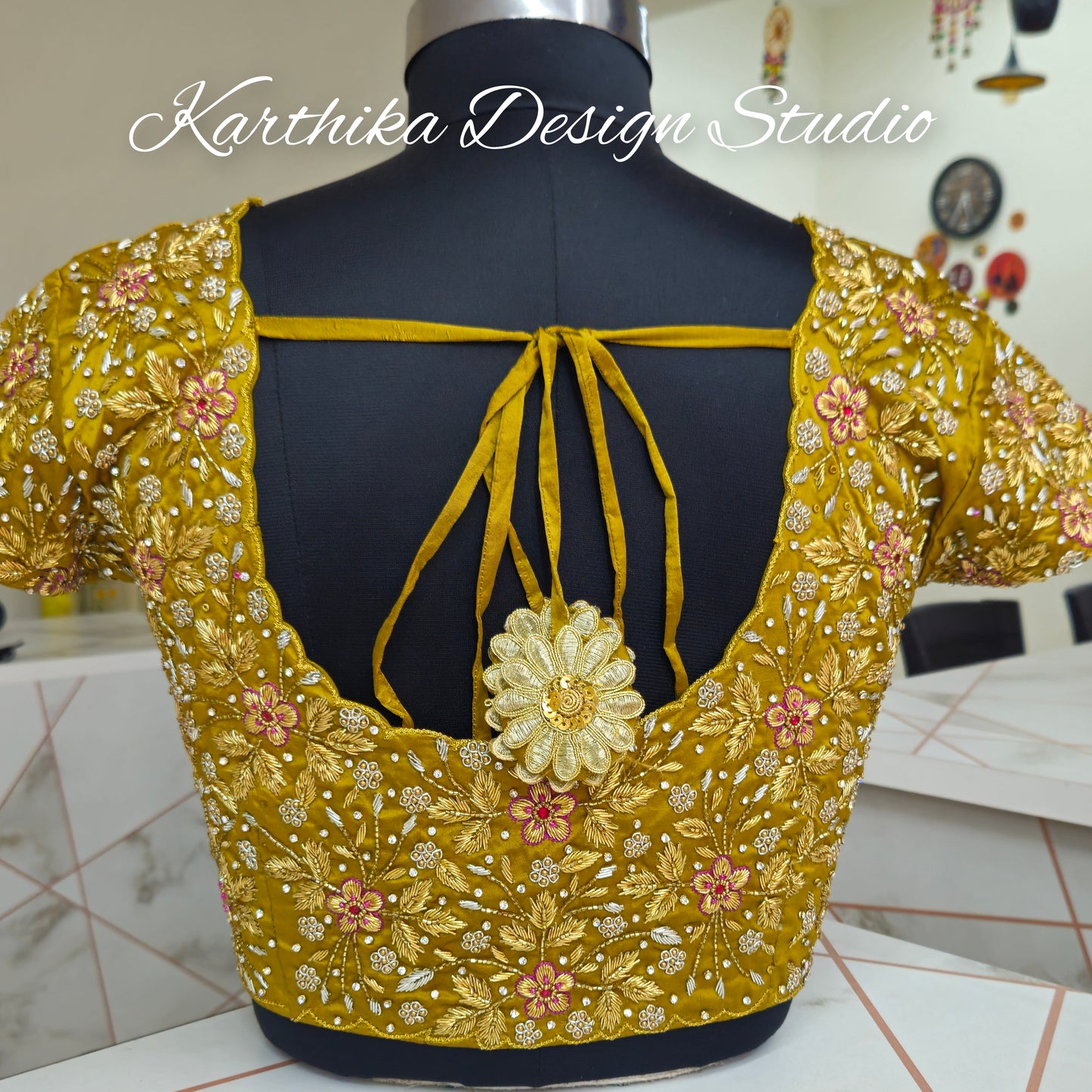 Cotton silk blouse with maggam work
