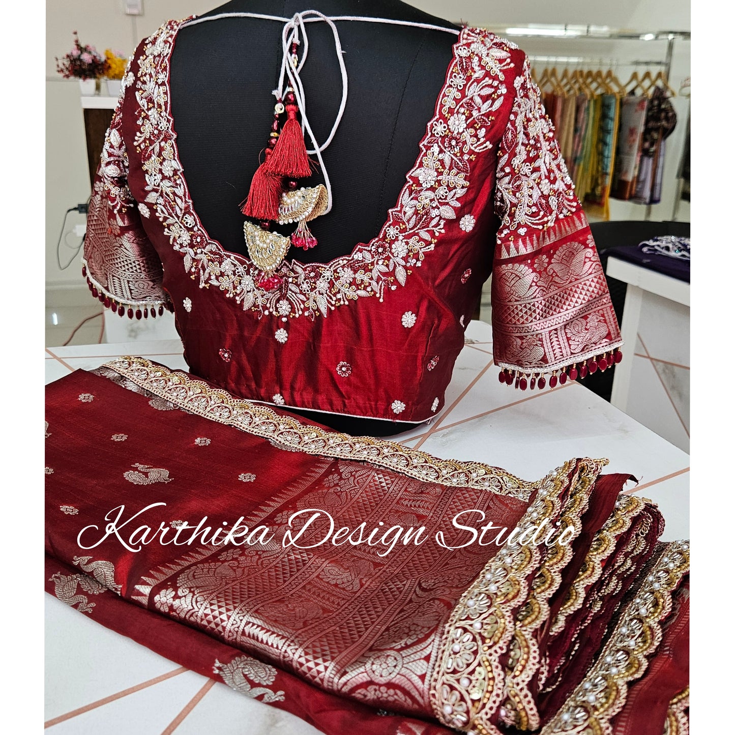 Zardosi and stone work on silk Blouse