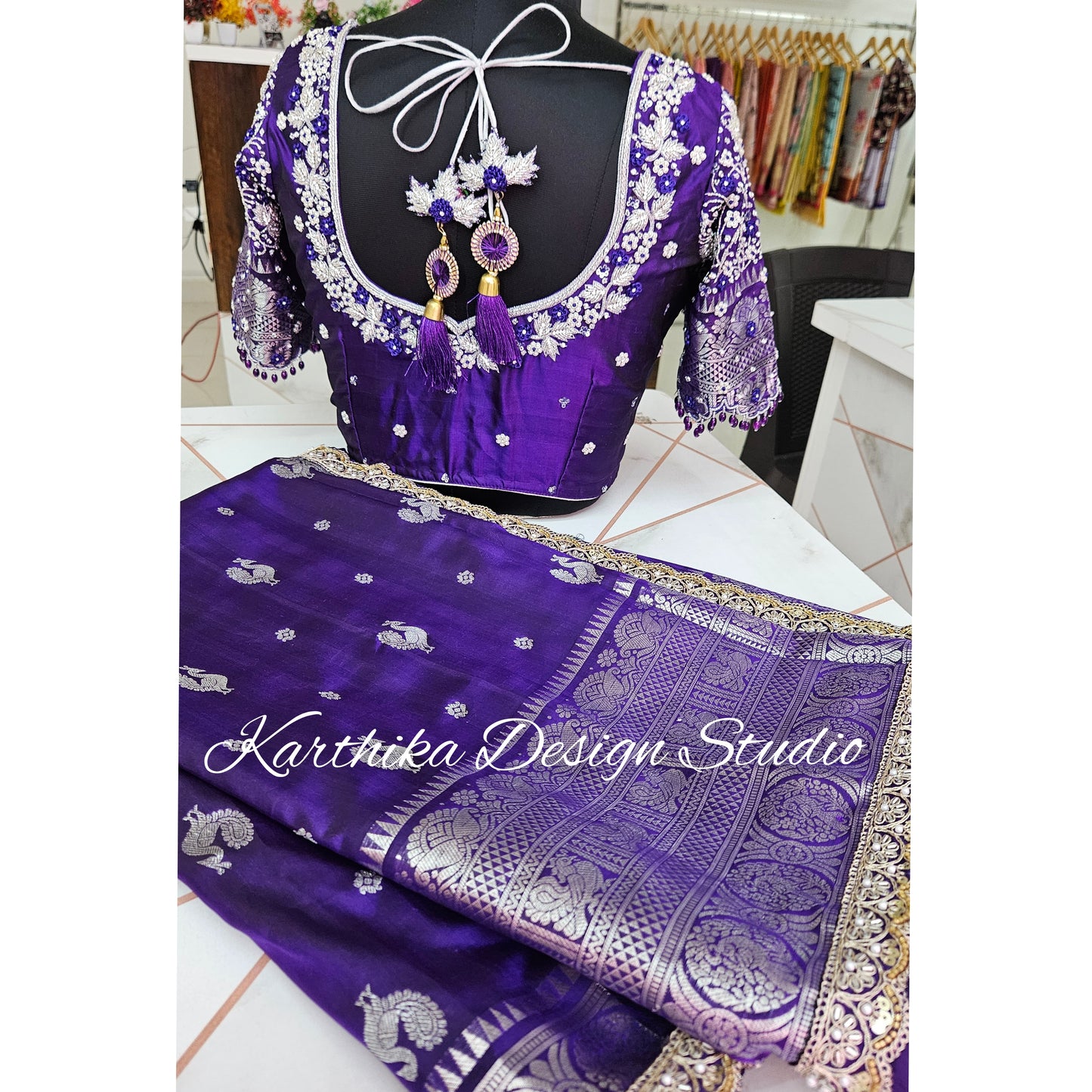 Zardosi and stone work on silk Blouse