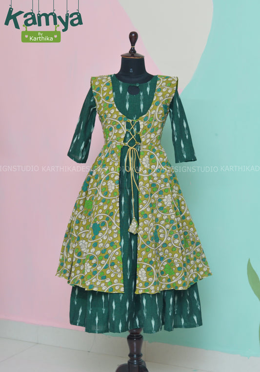 Ikkat kurthi with kalamkari coat..