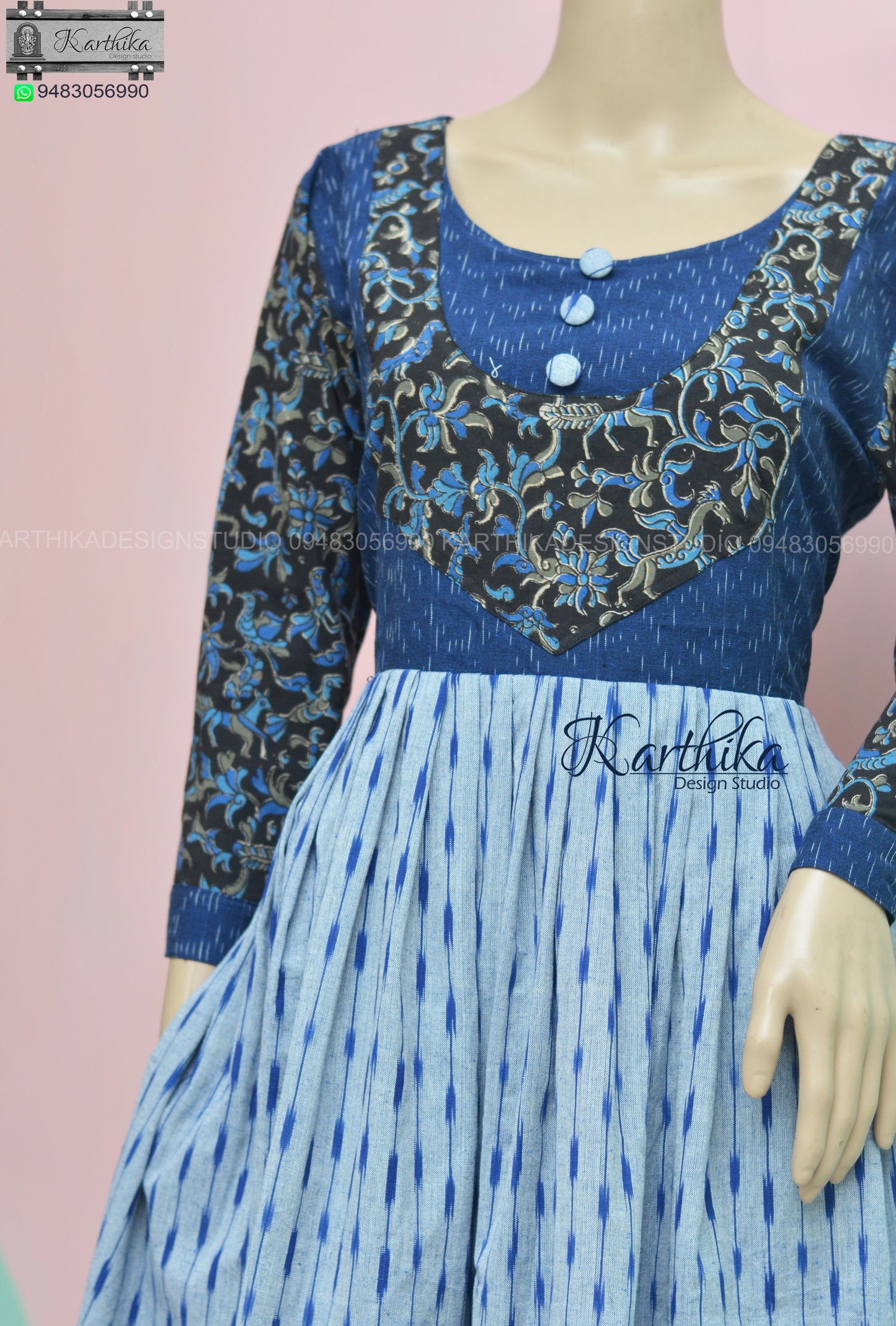 Kalamkari and ikkat cotton kurthi