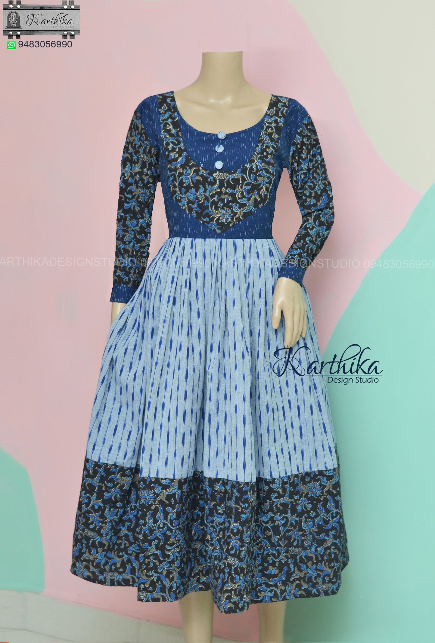 Kalamkari and ikkat cotton kurthi