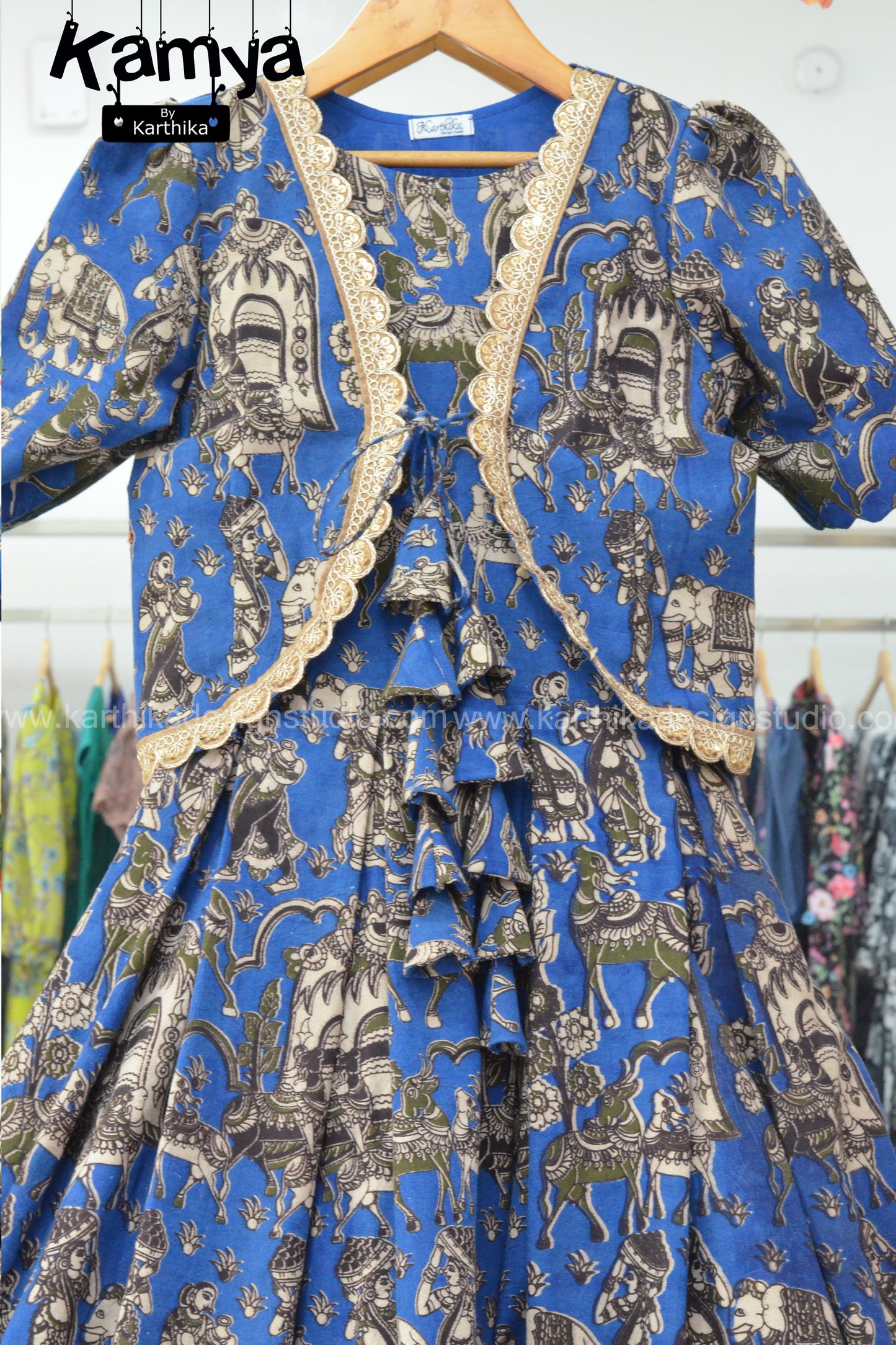 Kalamkari cotton frock with coat