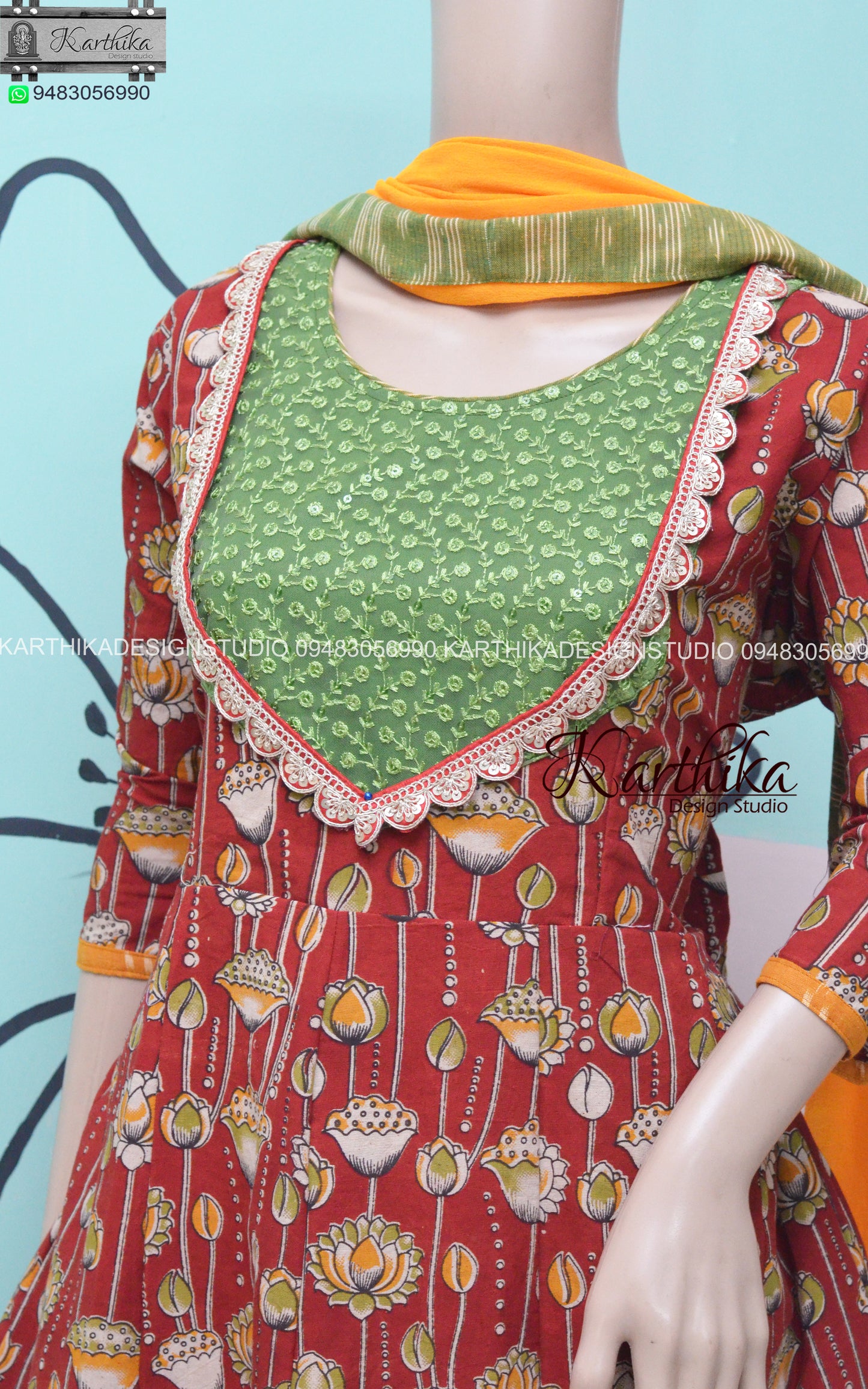 Kalamkari ikkat anarkali chudidhar..