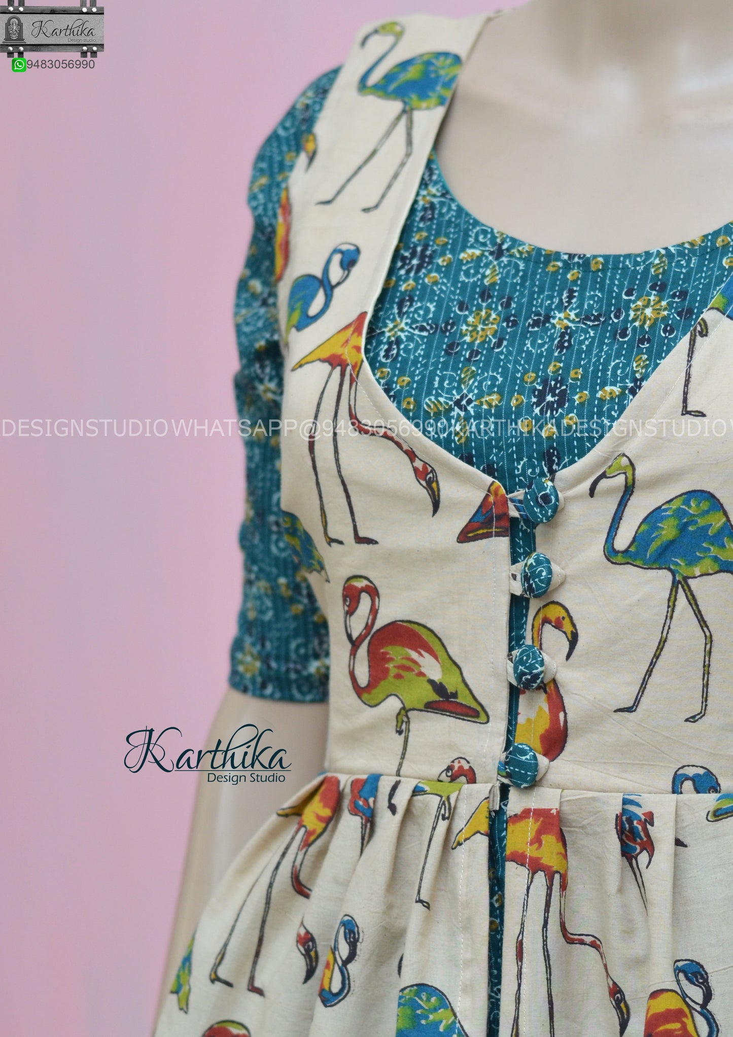 Kantha cotton kurthi with kalamkari coat..