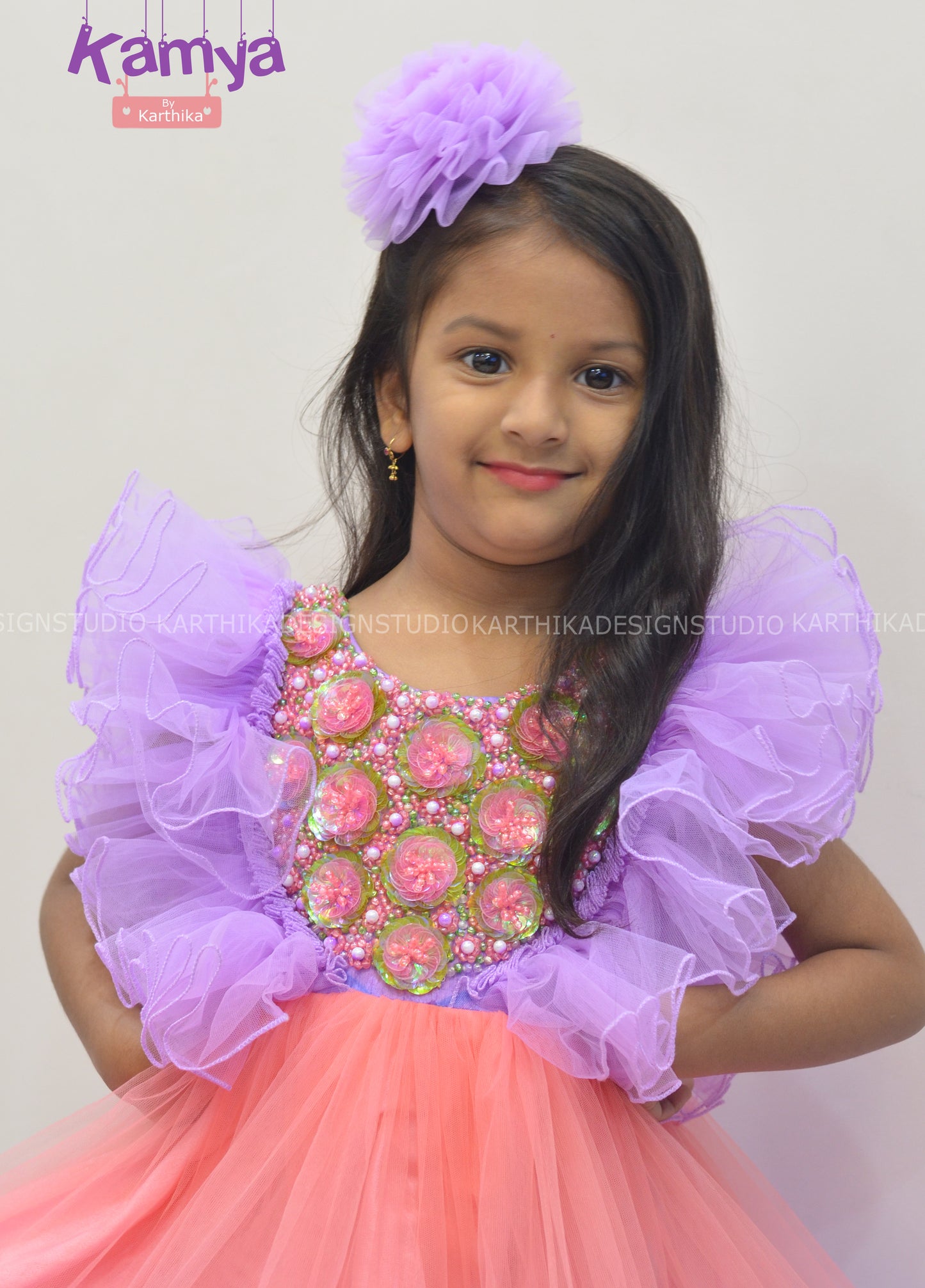Lavender and peach net frock