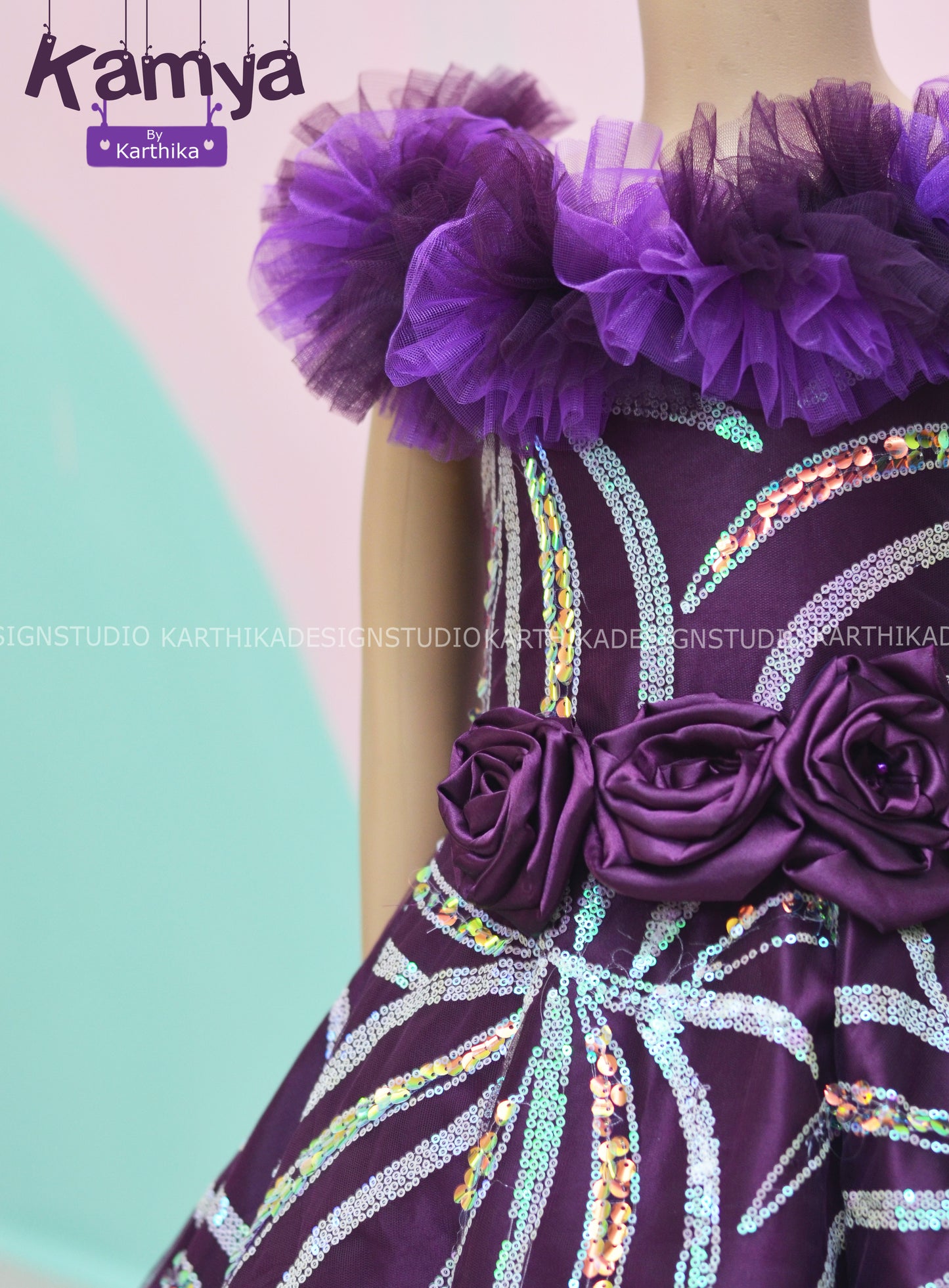 Embroidered net Magenta panel frock