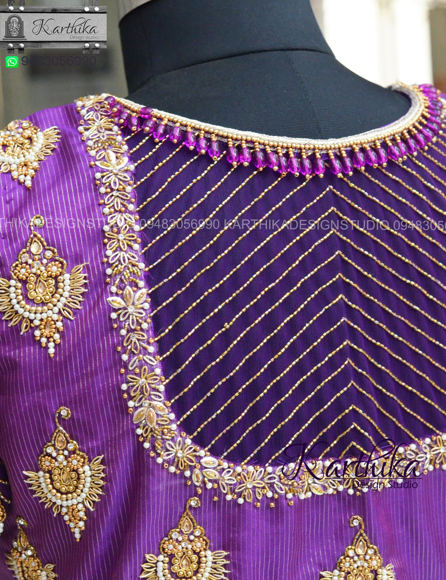 Zardosi and bead work on silk and net blouse