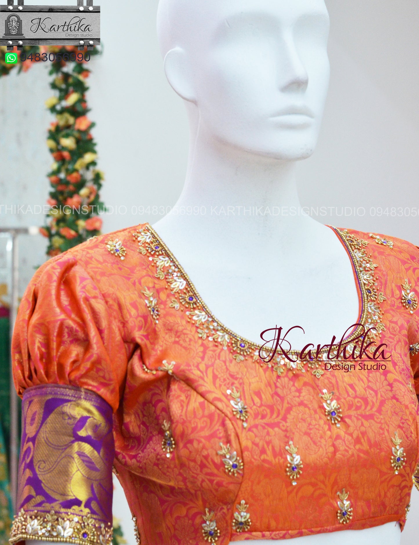 Zardosi and bead work on silk blouse