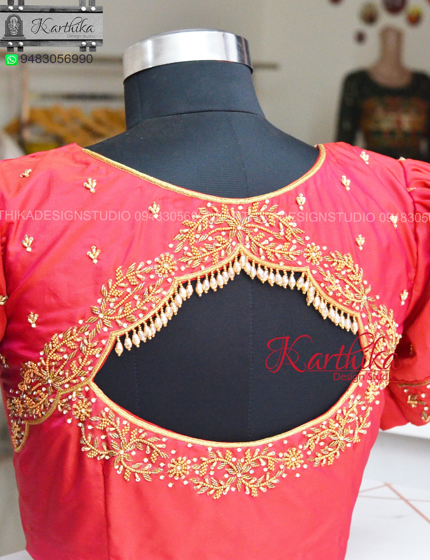 Zari and beads work on cotton silk Blouse