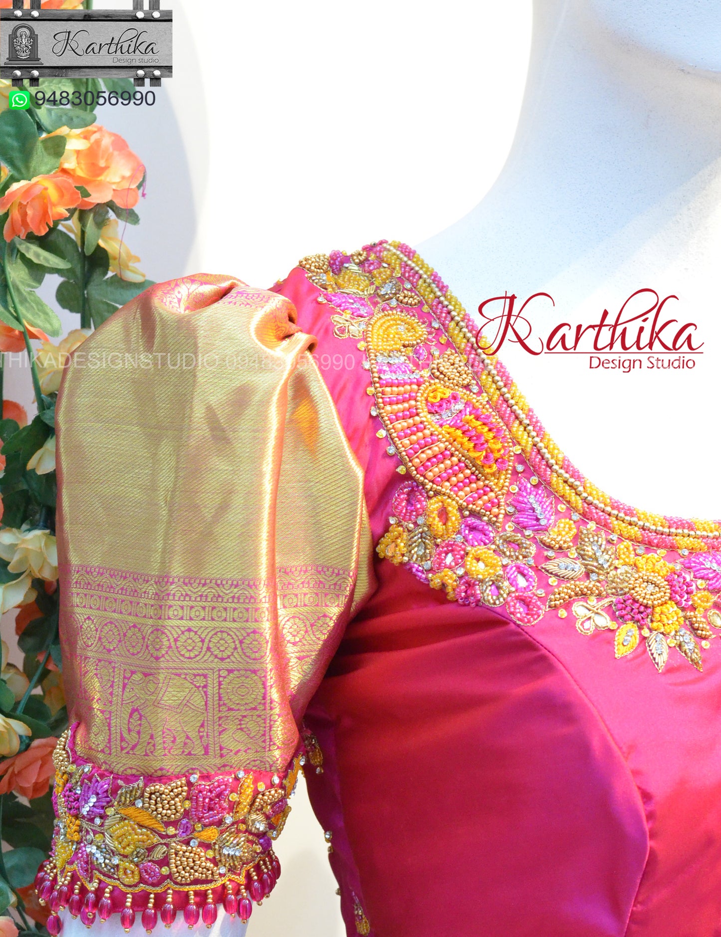 Bridal embroidery work on silk Blouse