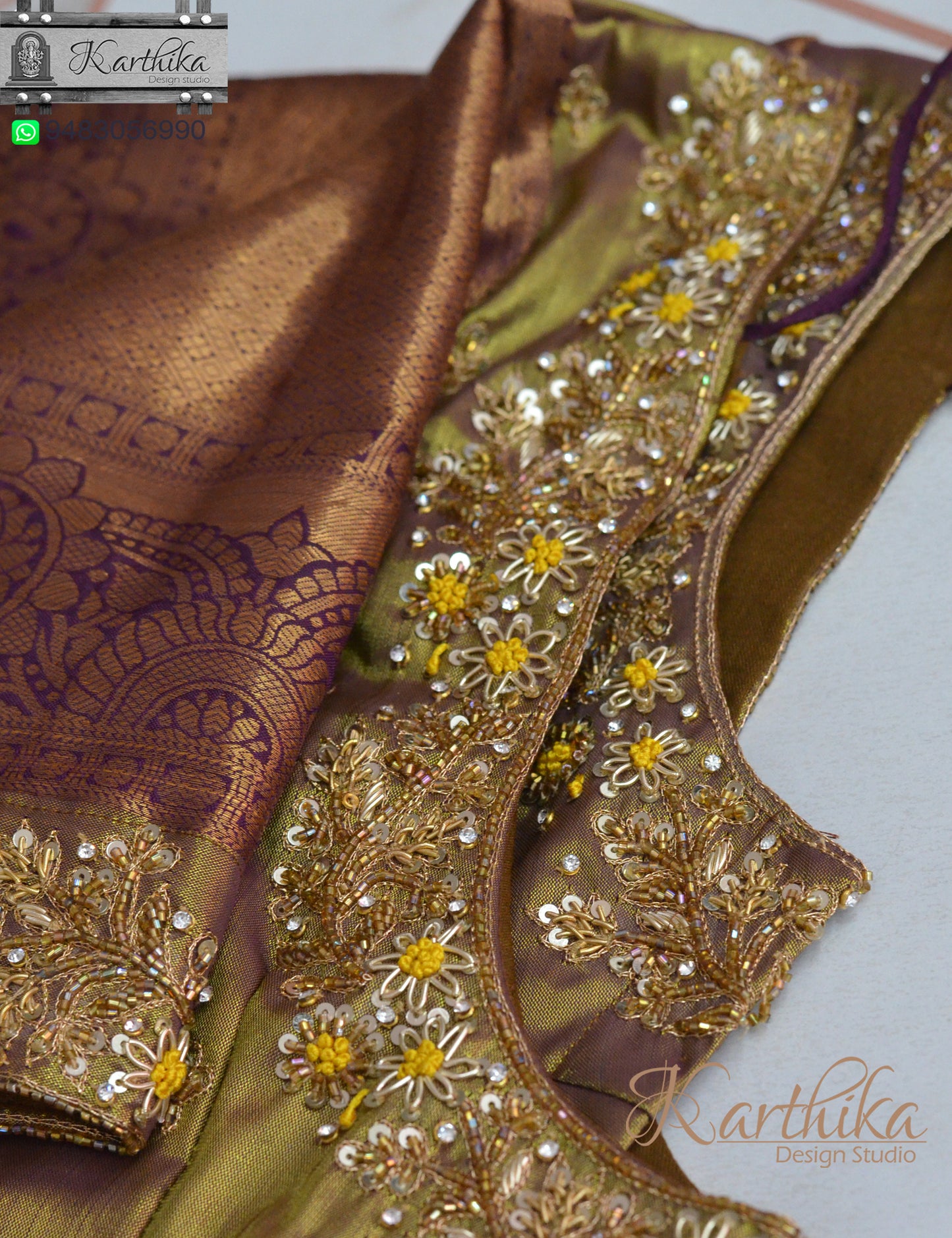 Thread, zardosi and stone work on silk Blouse