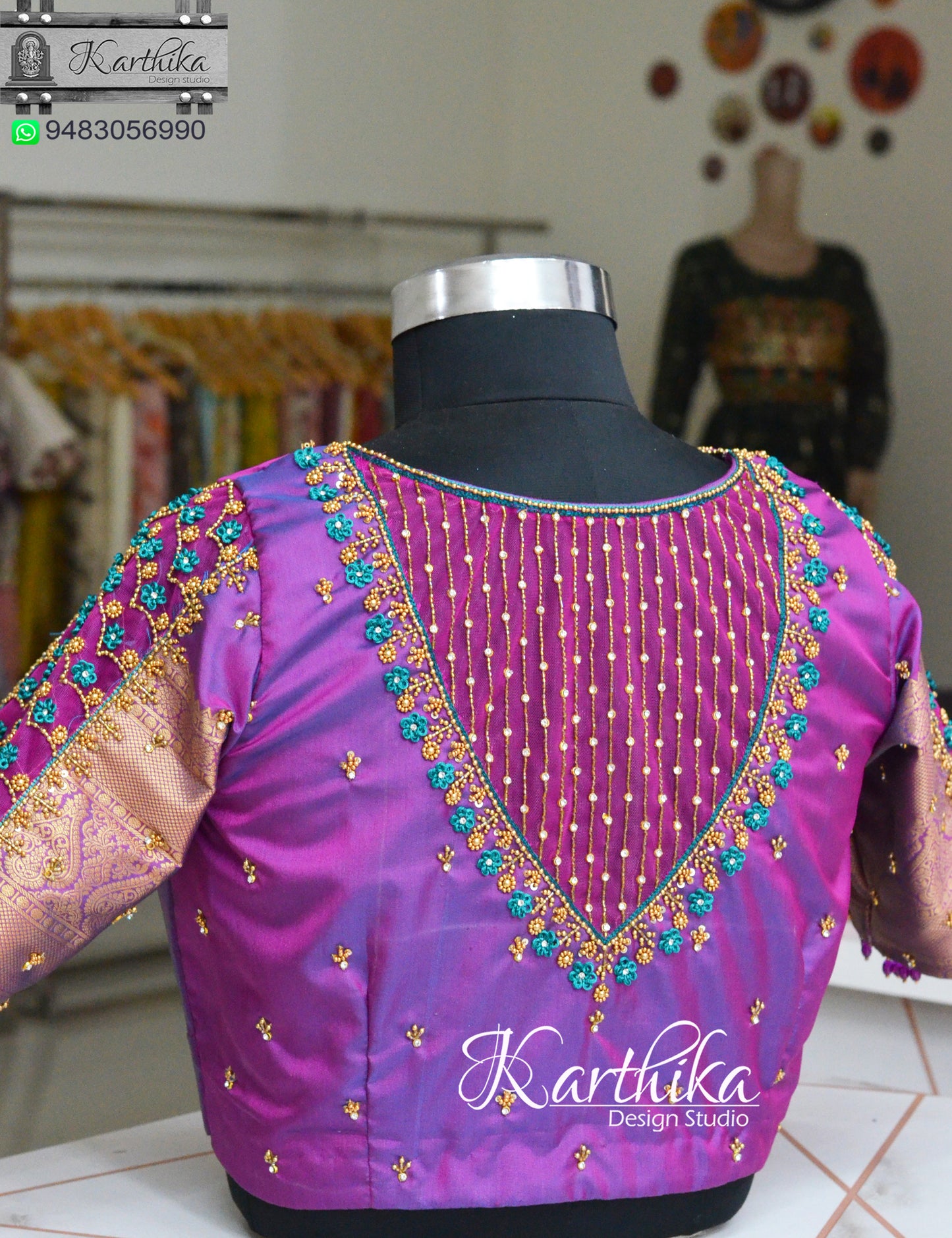 Zari and beads work on cotton silk Blouse