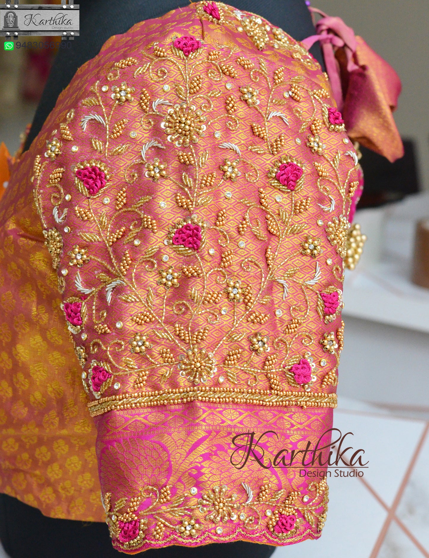 Zardosi and bead work on silk Blouse