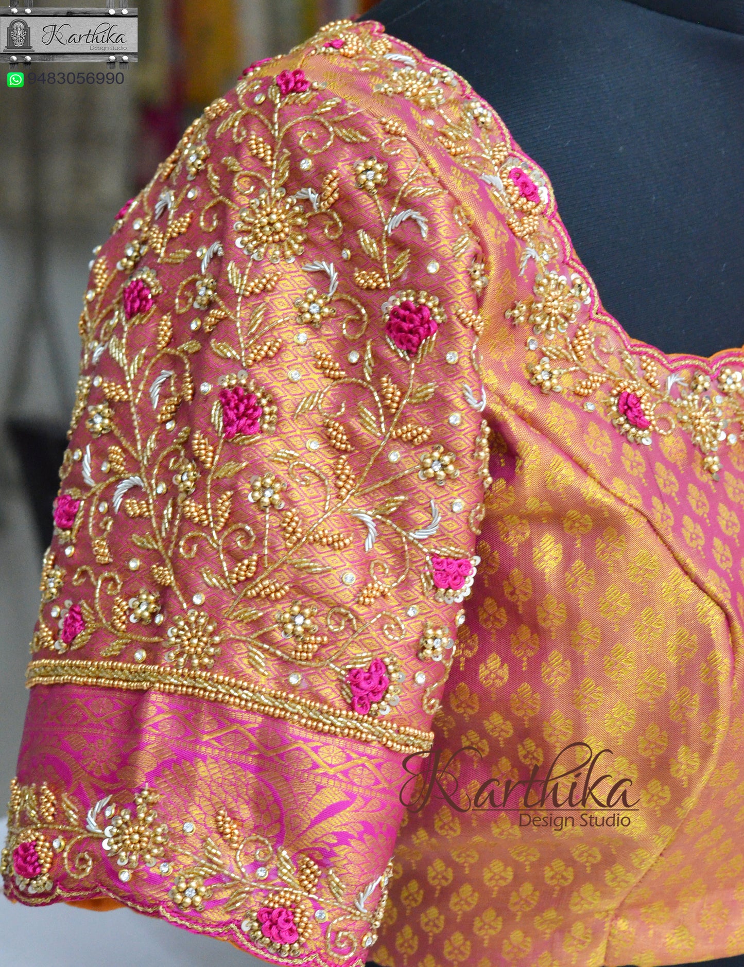 Zardosi and bead work on silk Blouse