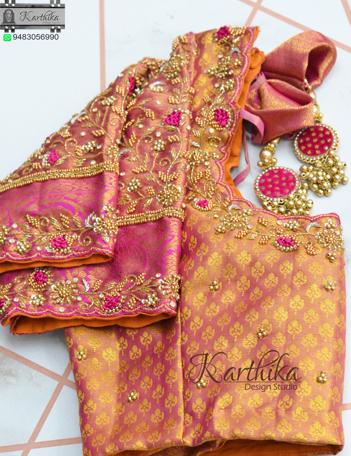 Zardosi and bead work on silk Blouse