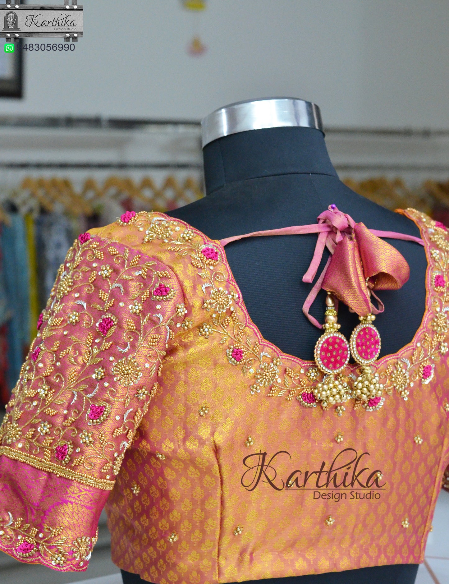 Zardosi and bead work on silk Blouse