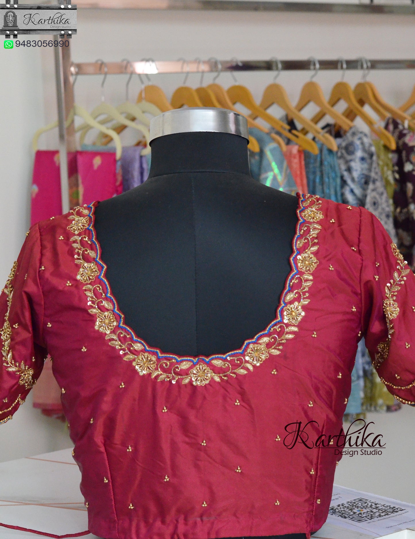 Thread, zardosi and beads work on silk Blouse