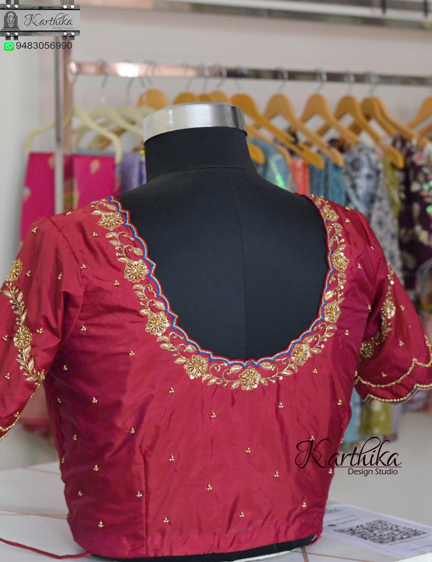 Thread, zardosi and beads work on silk Blouse