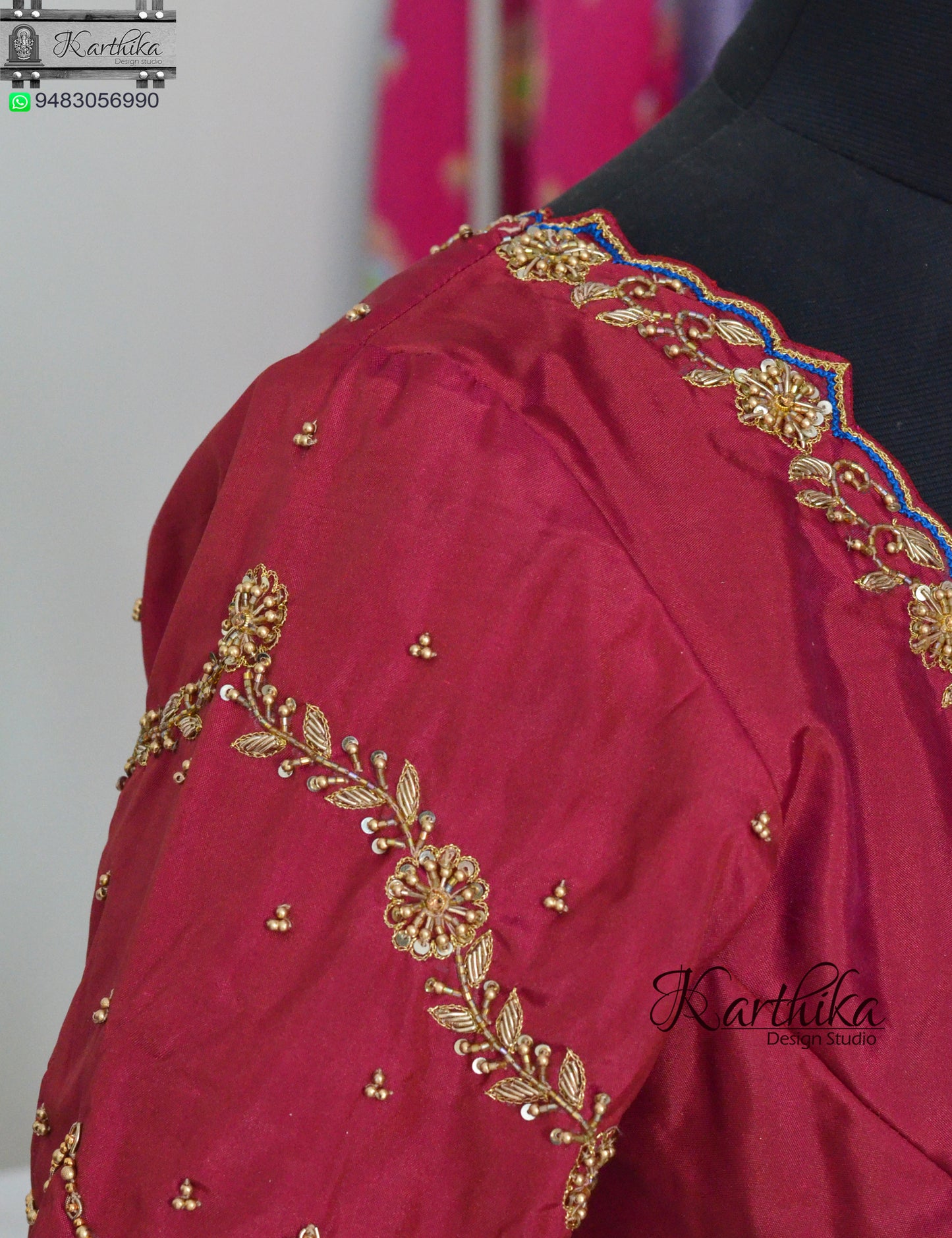 Thread, zardosi and beads work on silk Blouse