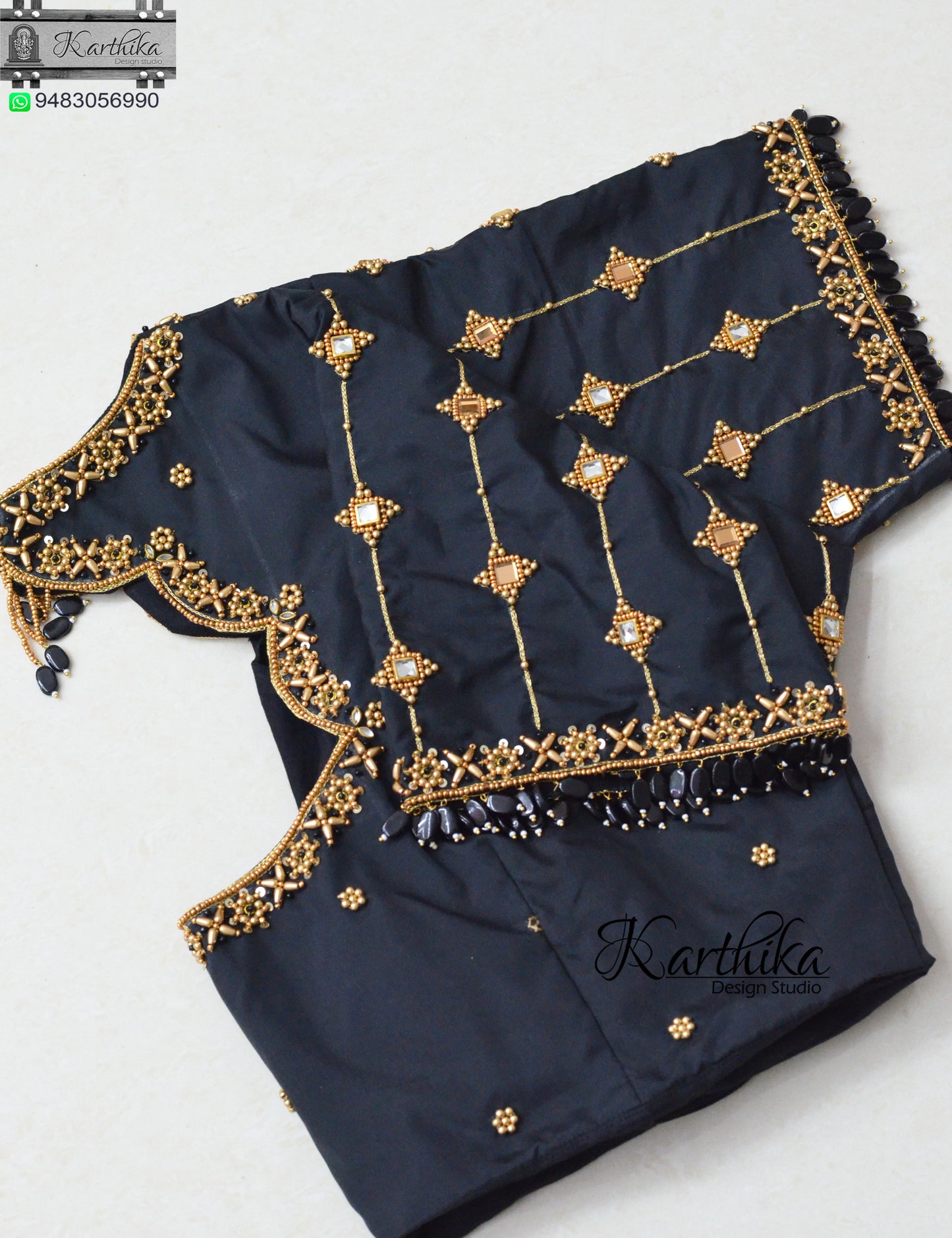 Thread and beads work on silk Blouse