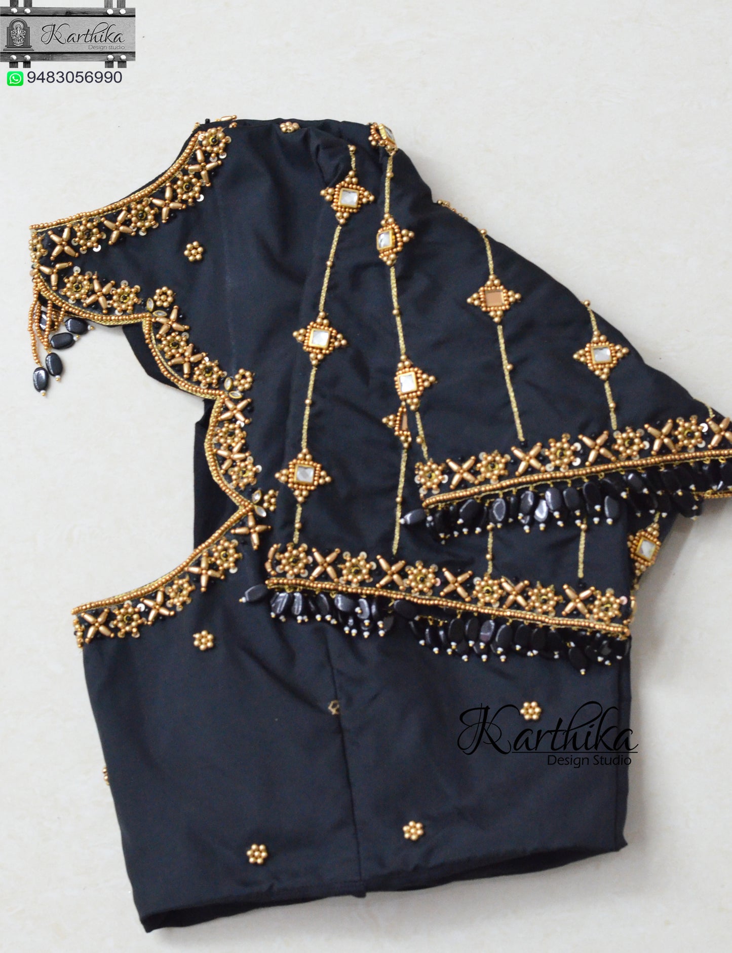 Thread and beads work on silk Blouse