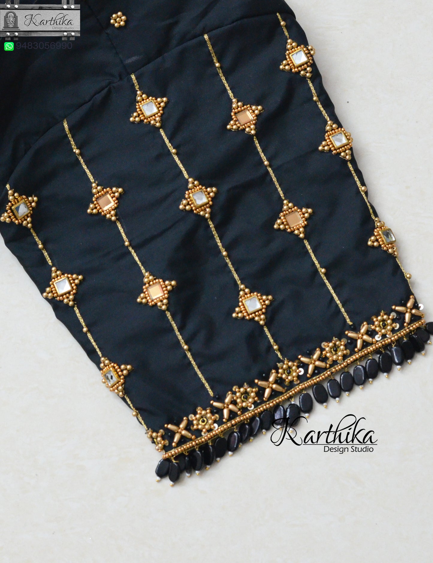 Thread and beads work on silk Blouse