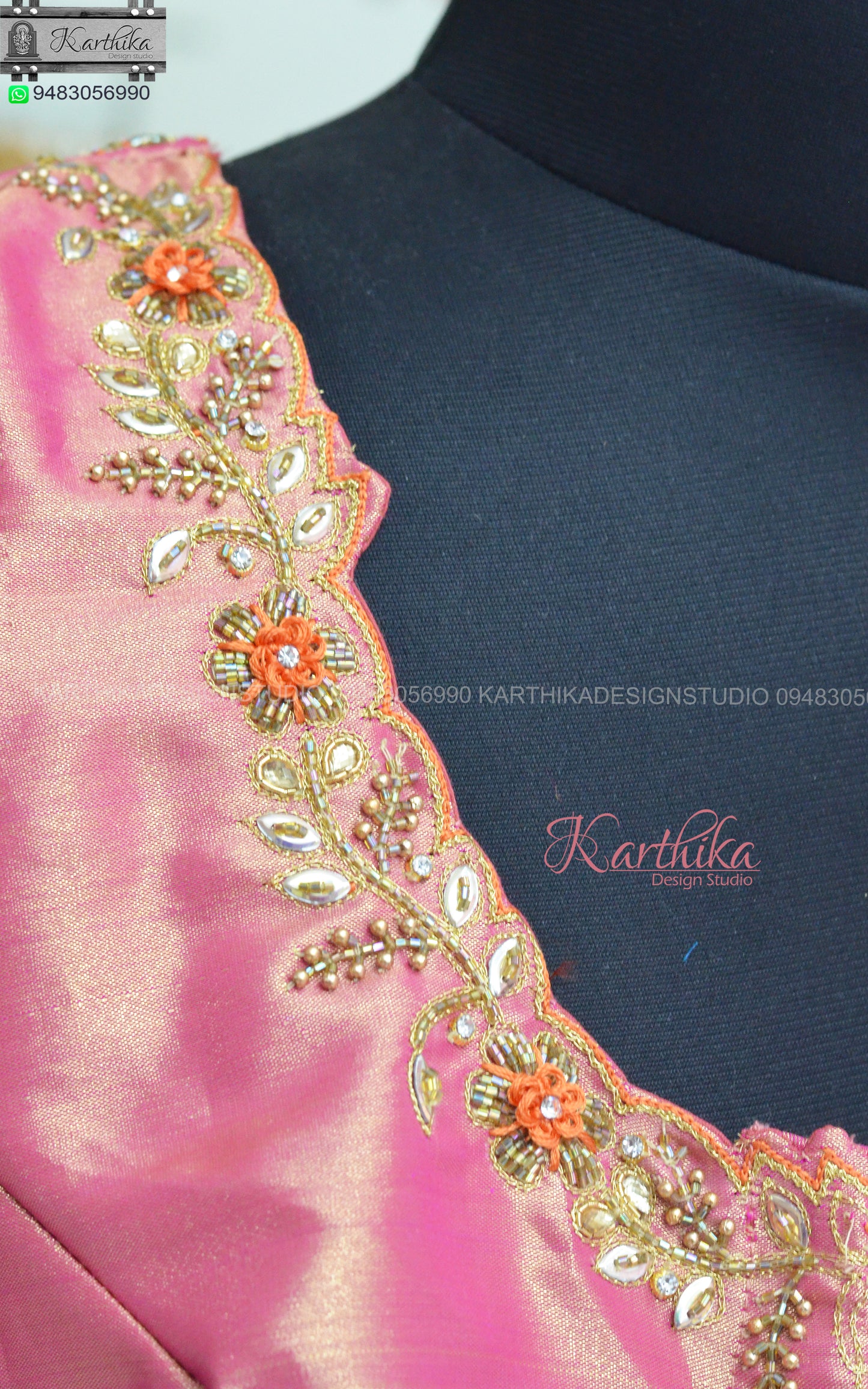 Thread, zardosi and stone work on silk Blouse