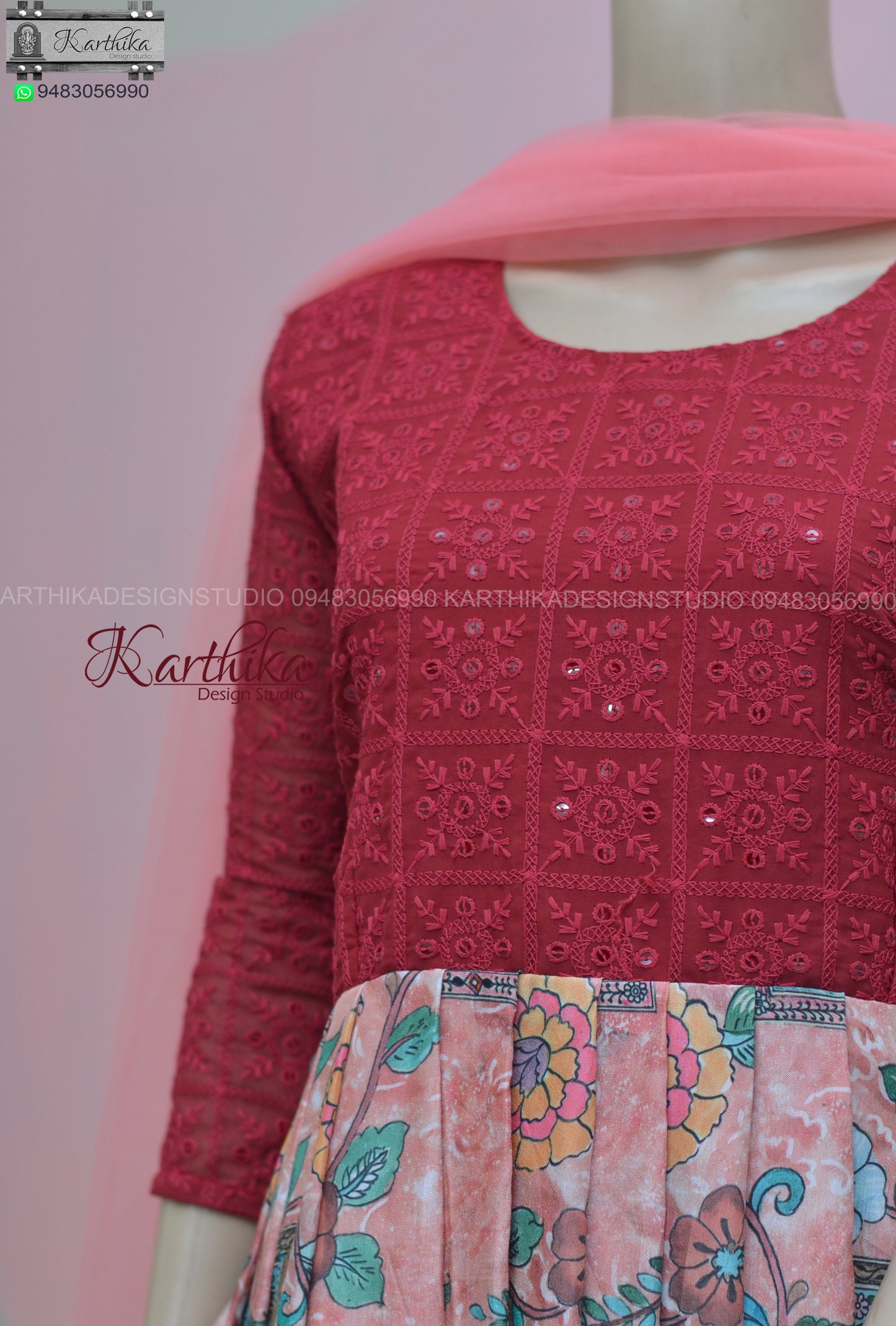 Maroon Jute silk long gown..