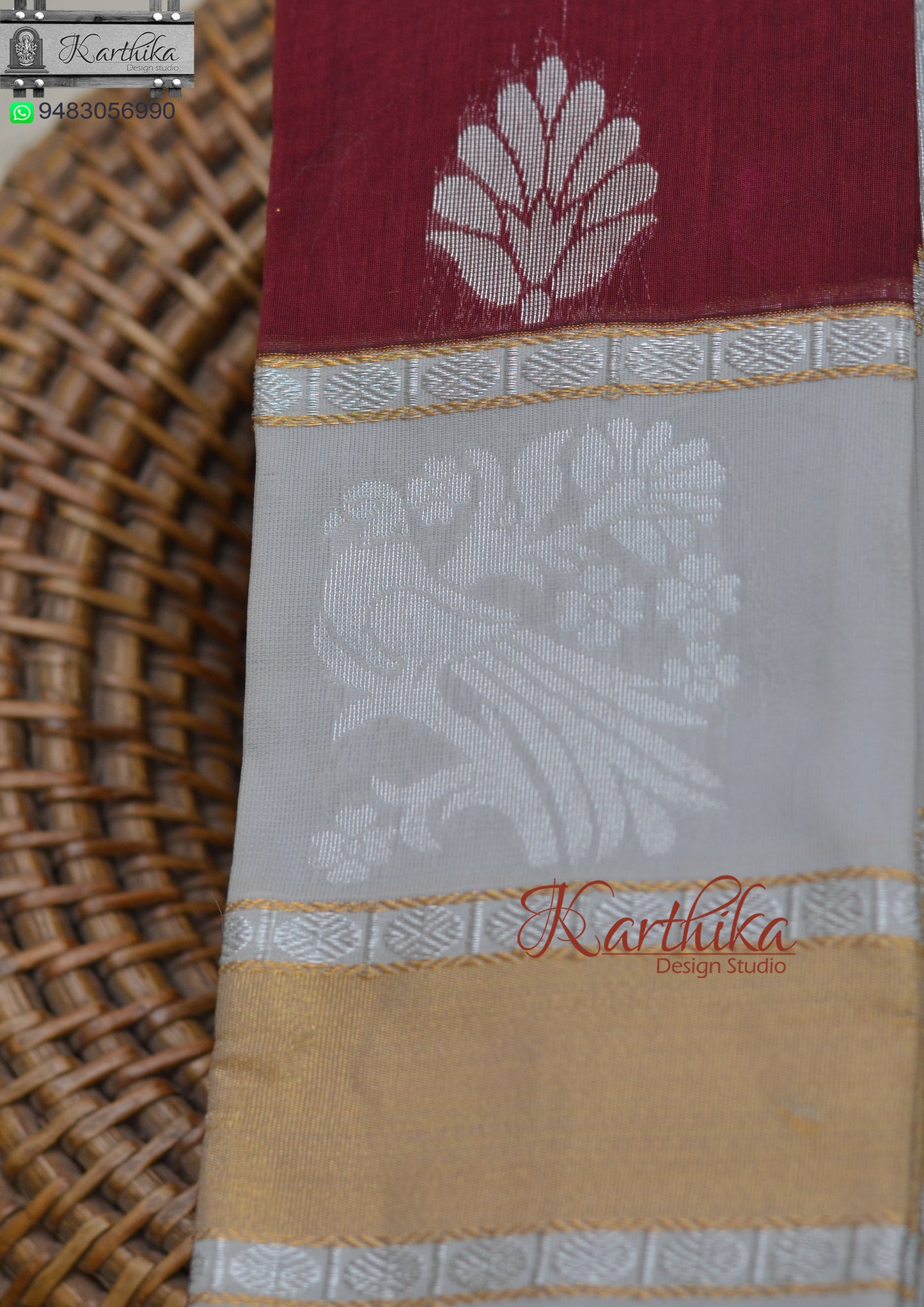 Kuppadam cotton saree with zari border-Maroon