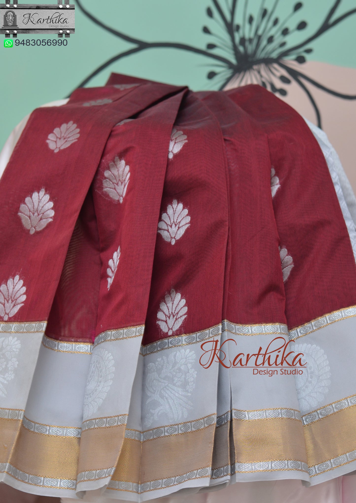 Kuppadam cotton saree with zari border-Maroon