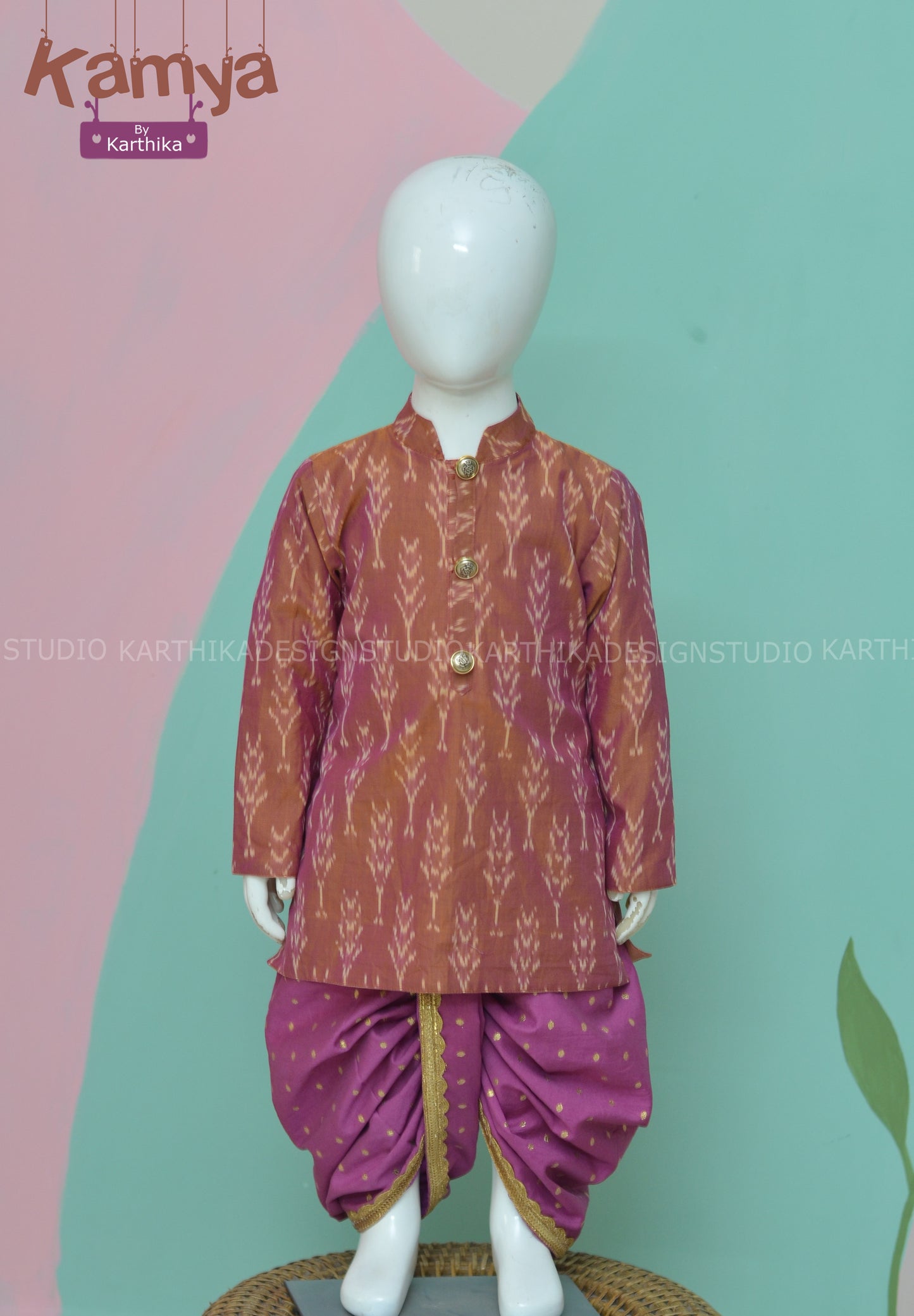 Mercirised Ikkat Kurtha Dhothi for boys