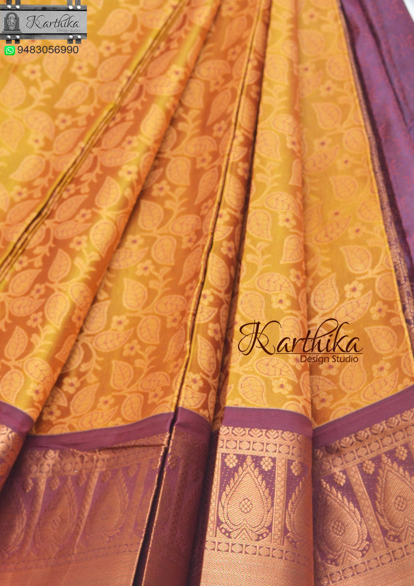 Kuppadam silk saree- Mustard yellow