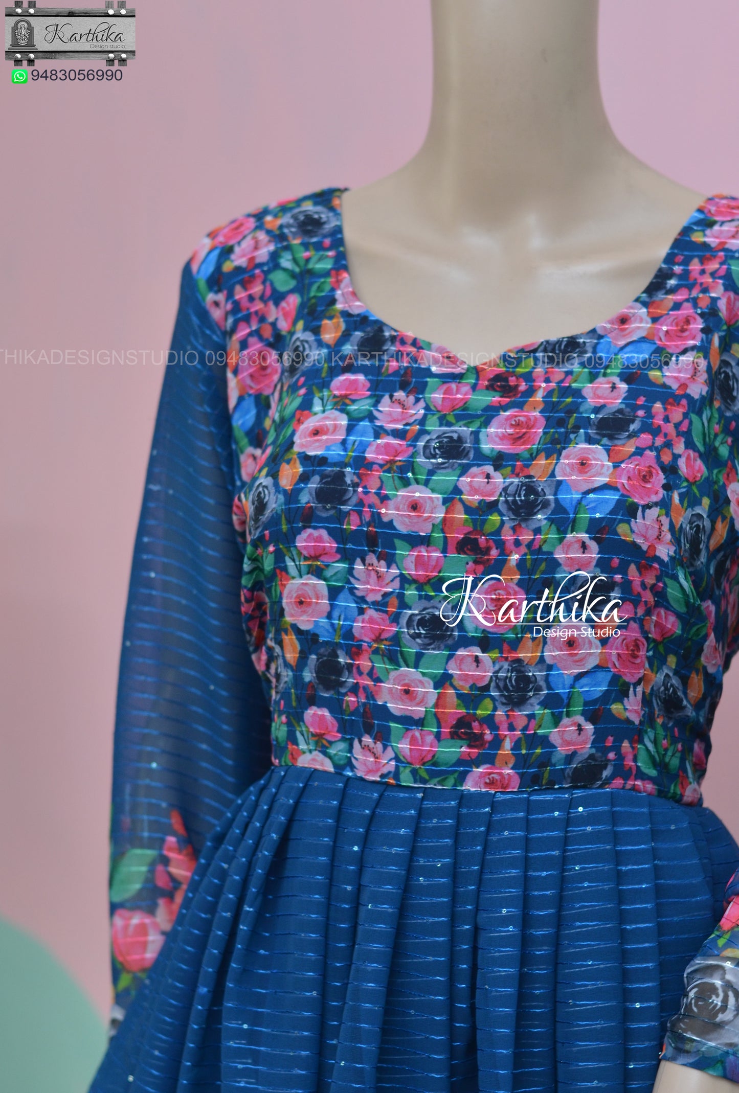 Navy Blue Floral georgette frock