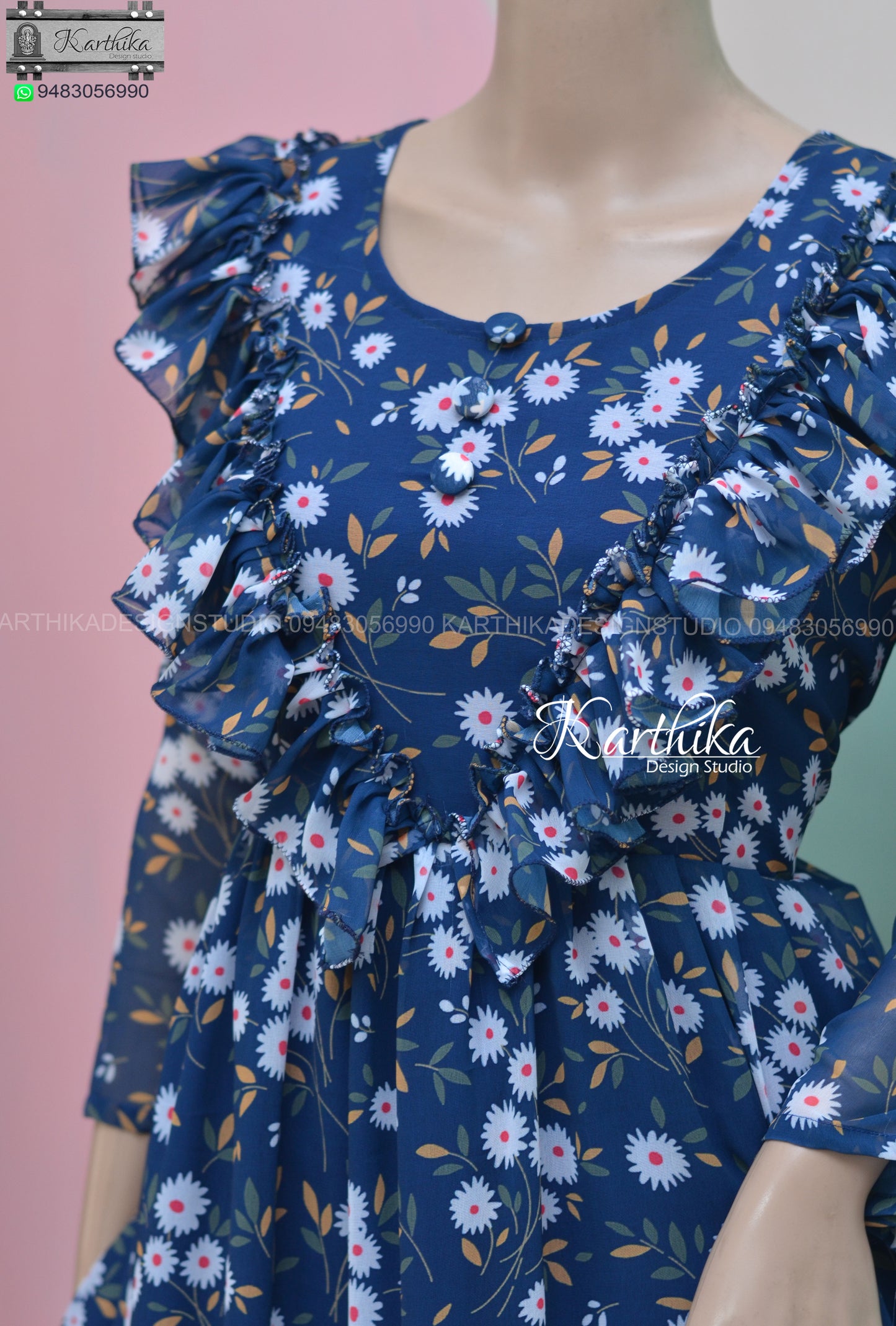 Navy blue Floral georgette frock