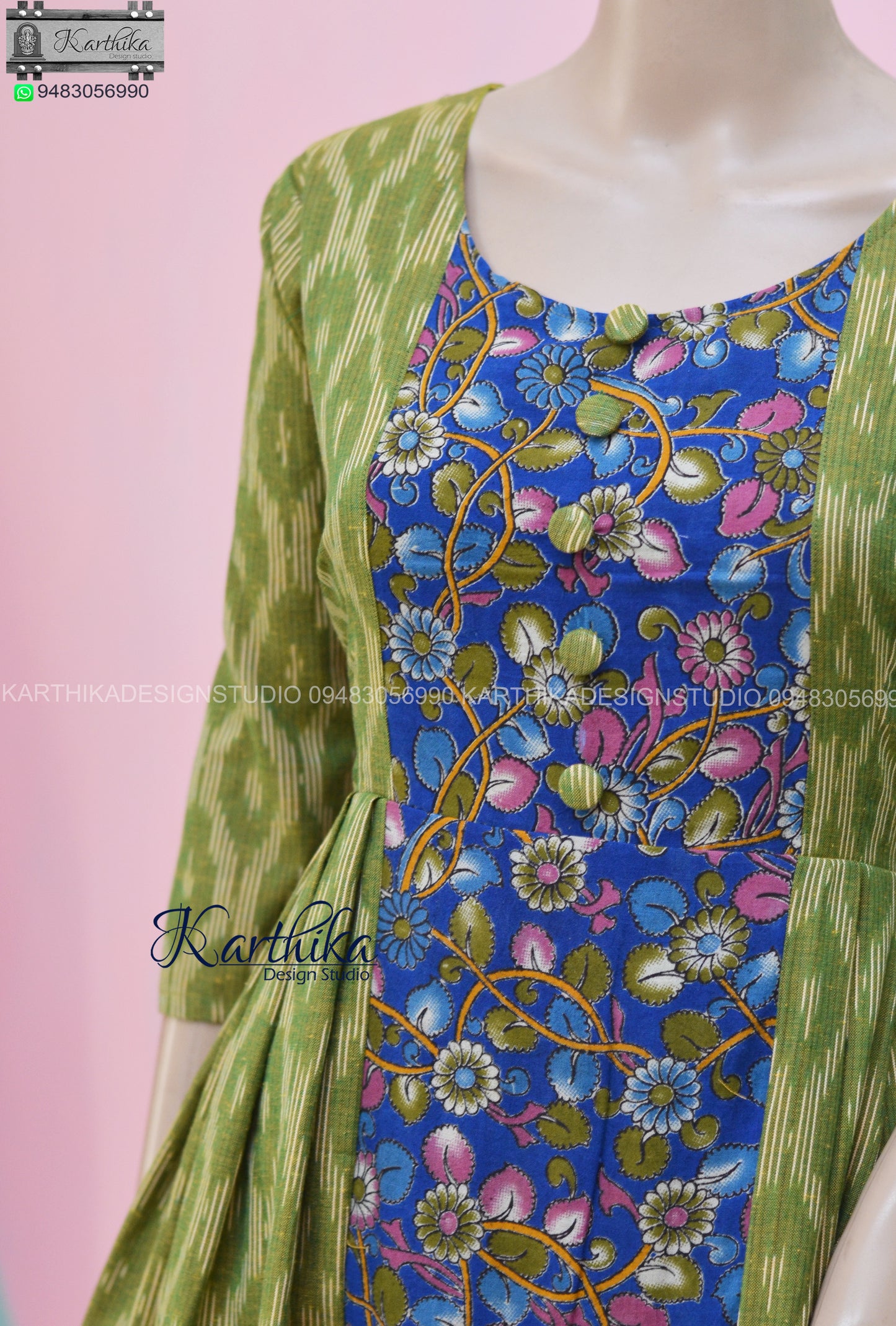Olive green Ikkat kurthi..