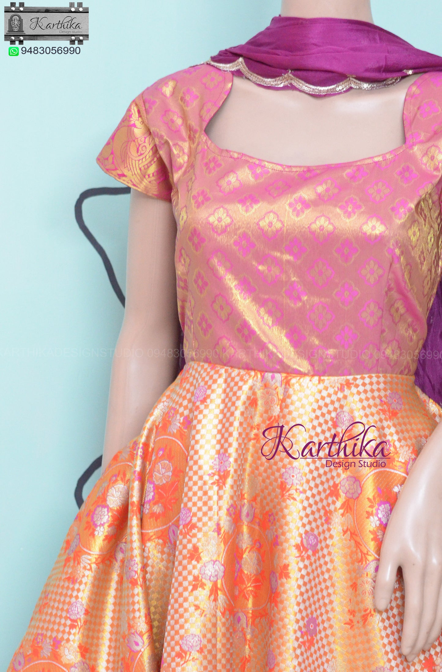 Orange/Magenta Kanchi silk chudidhar