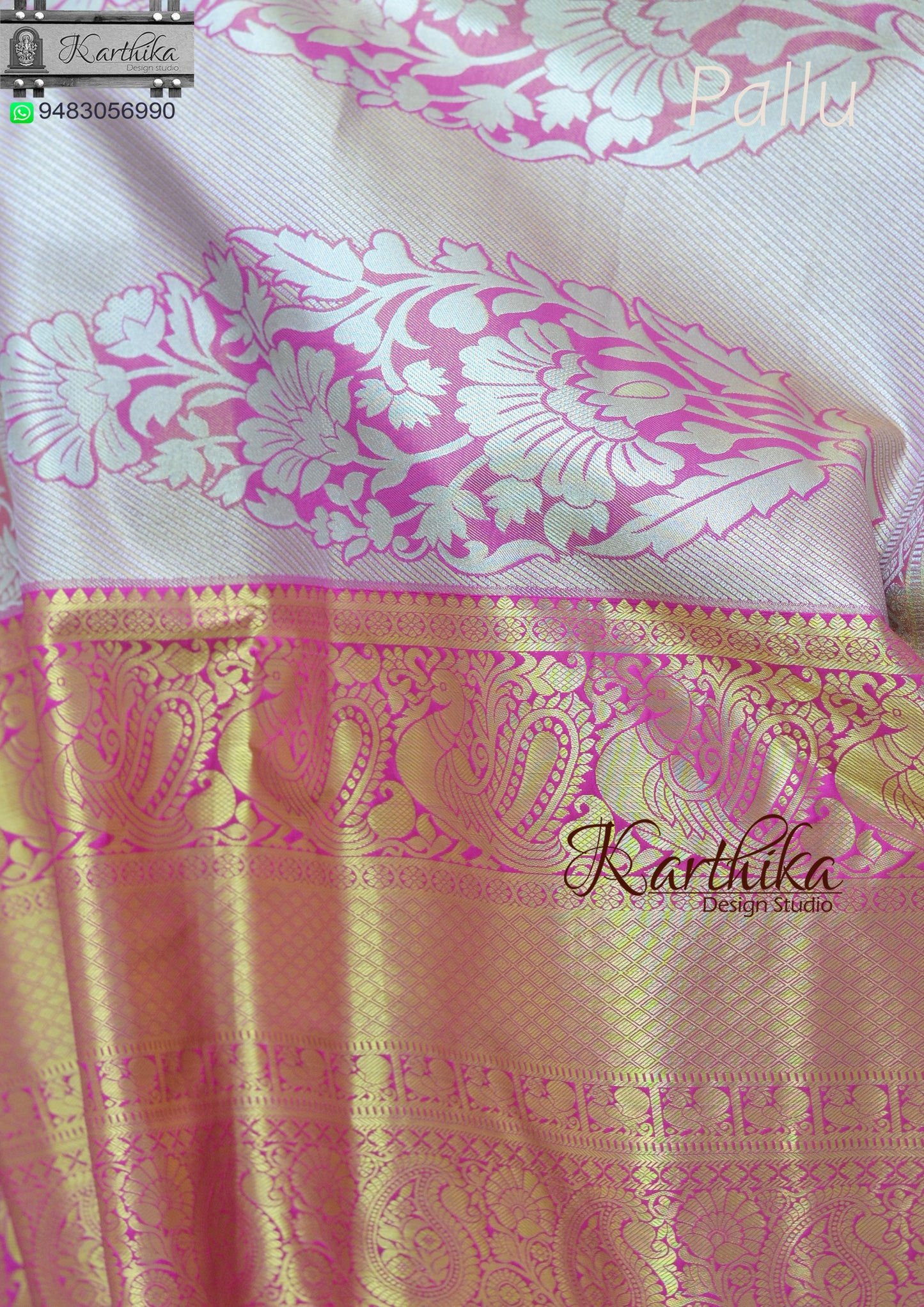 Orange pink Kanchipuram soft silk saree