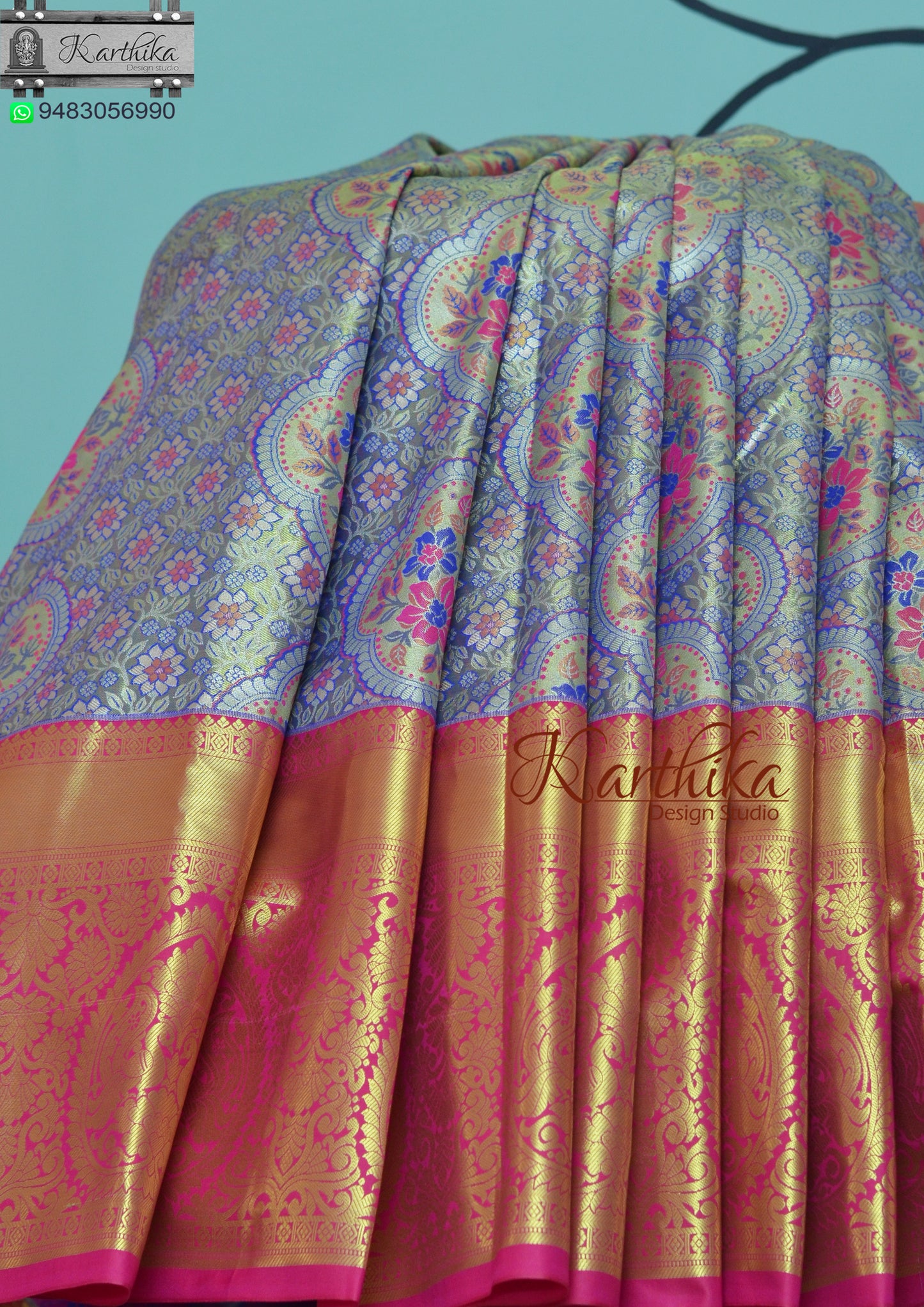 Kanchi soft silk saree-blue pink