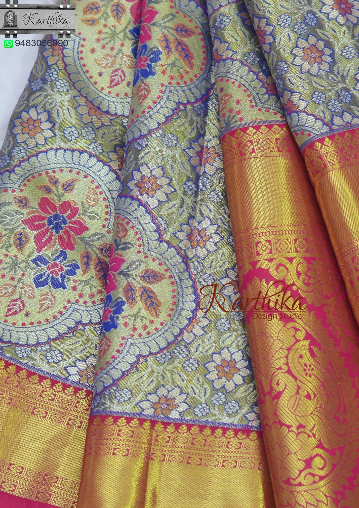 Kanchi soft silk saree-blue pink